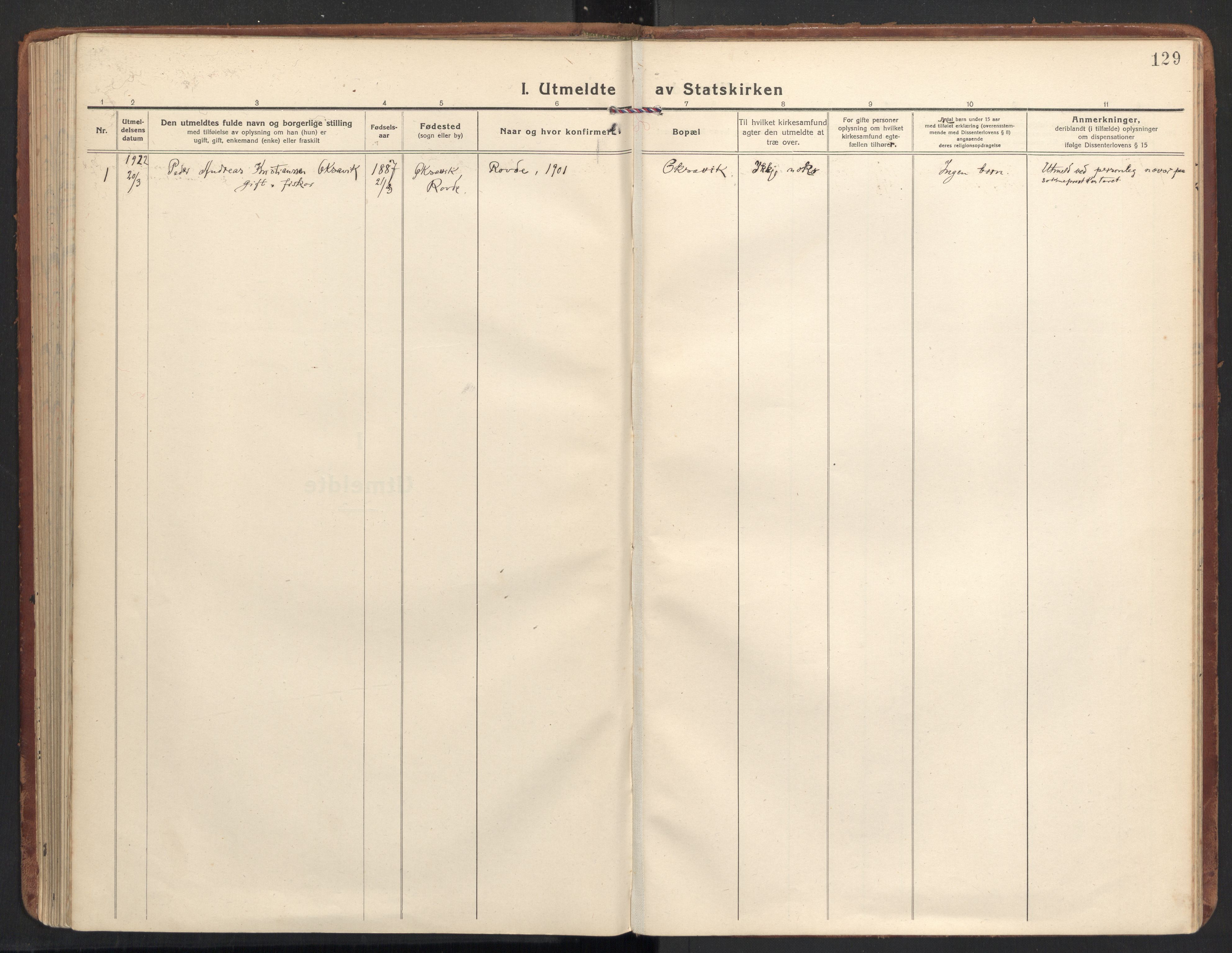 Ministerialprotokoller, klokkerbøker og fødselsregistre - Møre og Romsdal, SAT/A-1454/504/L0058: Parish register (official) no. 504A05, 1920-1940, p. 129