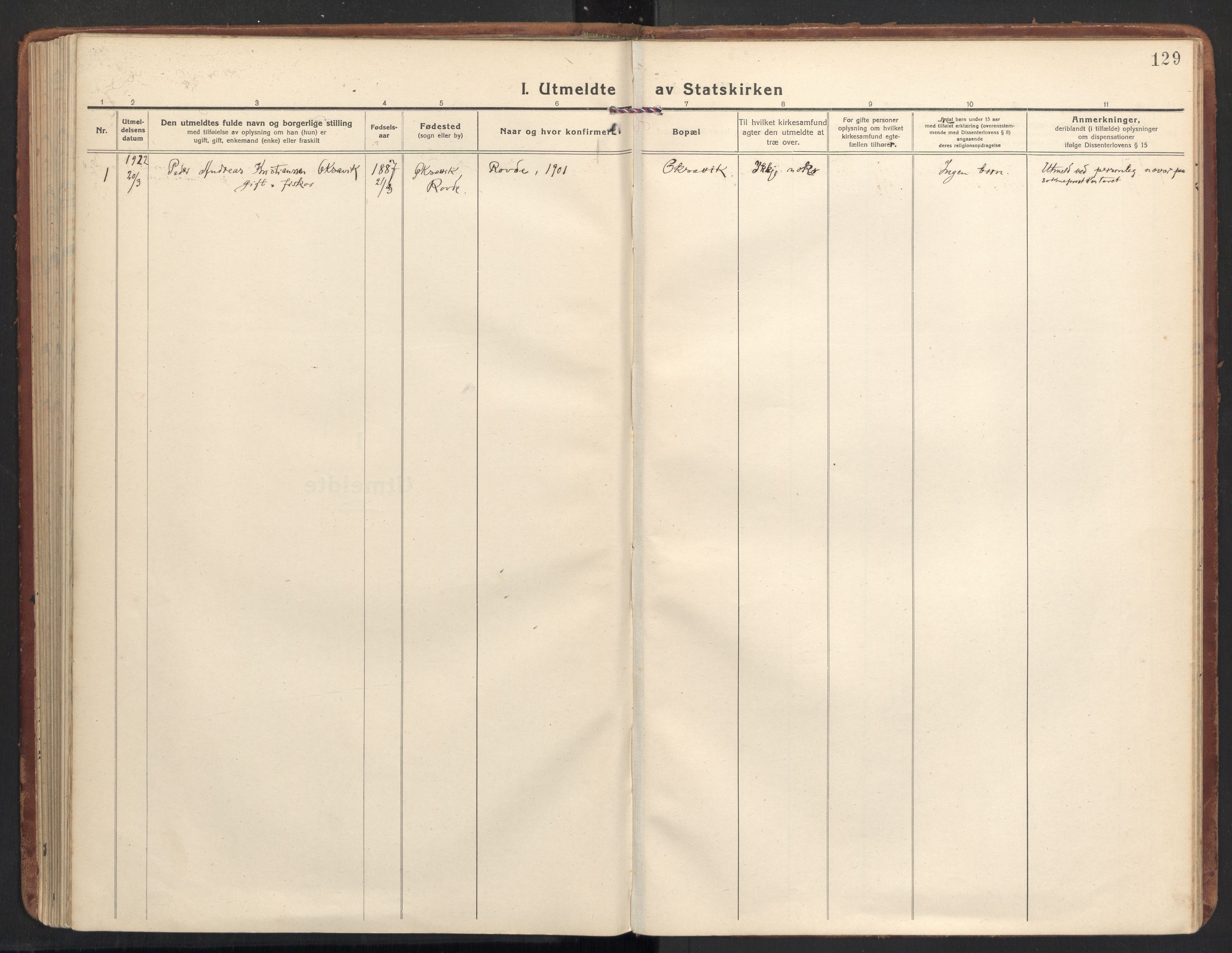 Ministerialprotokoller, klokkerbøker og fødselsregistre - Møre og Romsdal, AV/SAT-A-1454/504/L0058: Parish register (official) no. 504A05, 1920-1940, p. 129