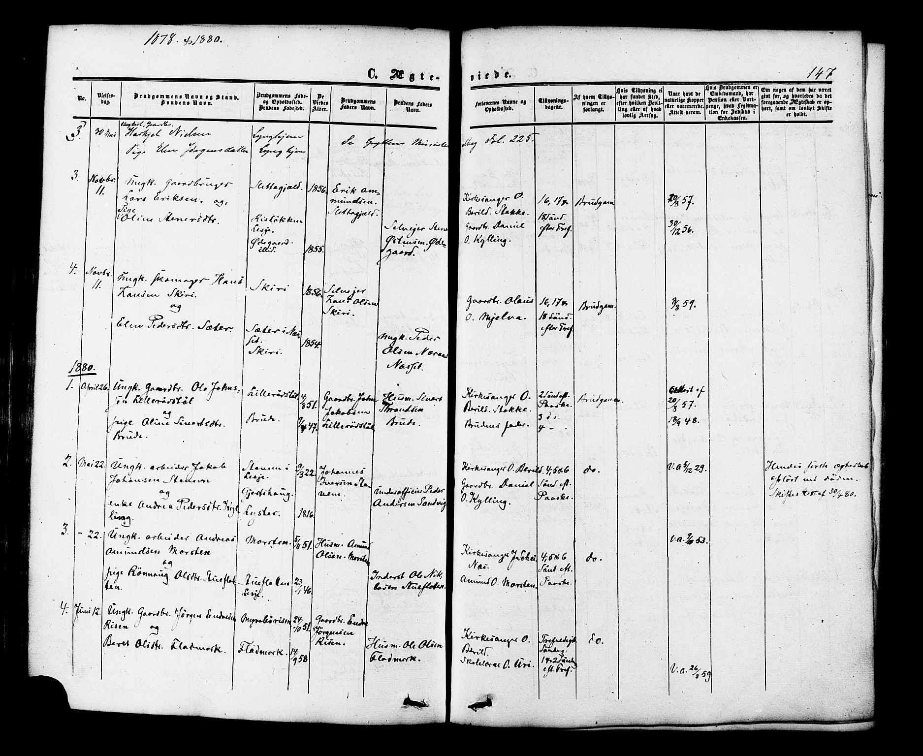 Ministerialprotokoller, klokkerbøker og fødselsregistre - Møre og Romsdal, AV/SAT-A-1454/546/L0594: Parish register (official) no. 546A02, 1854-1882, p. 147