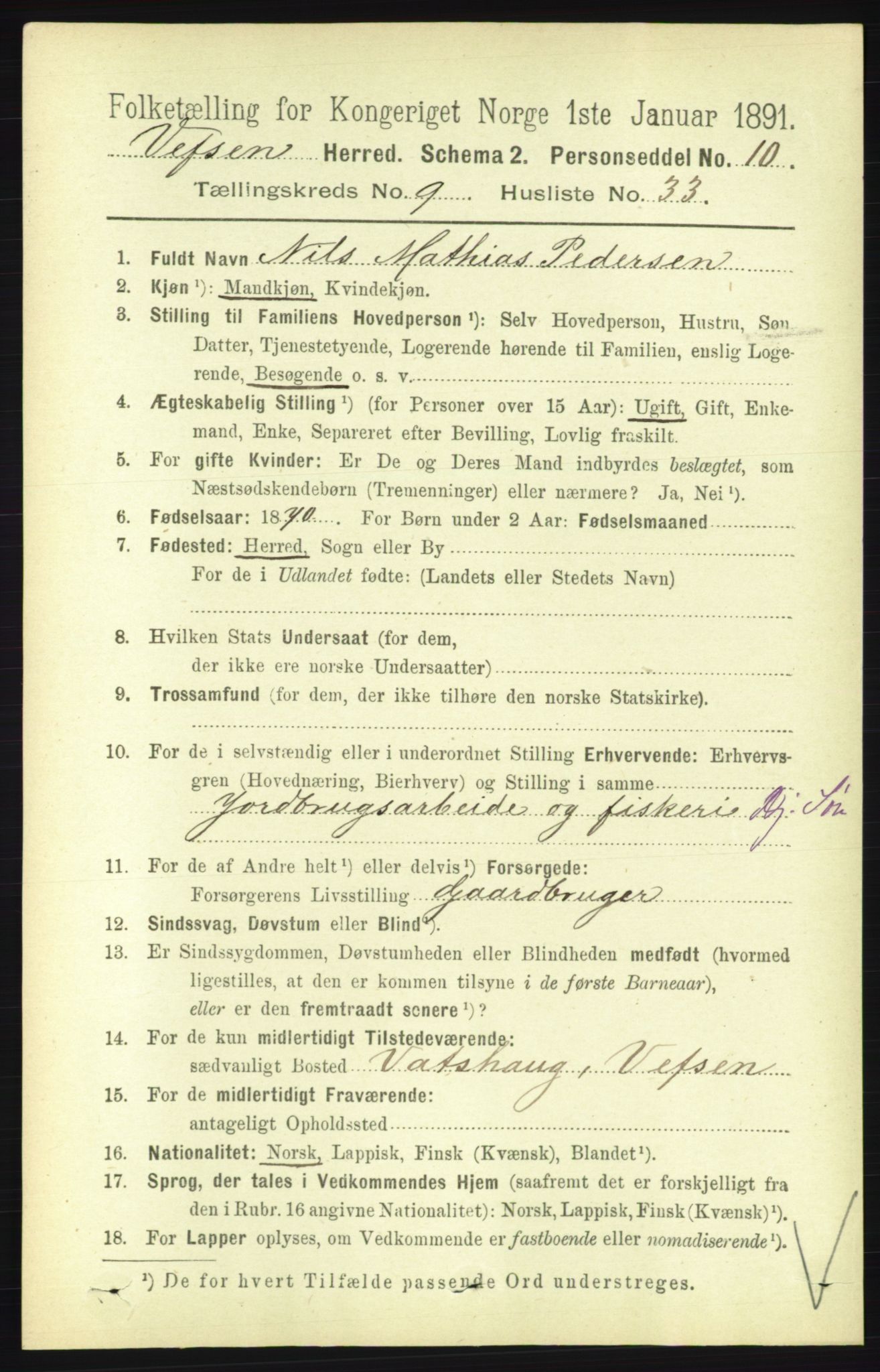 RA, 1891 census for 1824 Vefsn, 1891, p. 4903