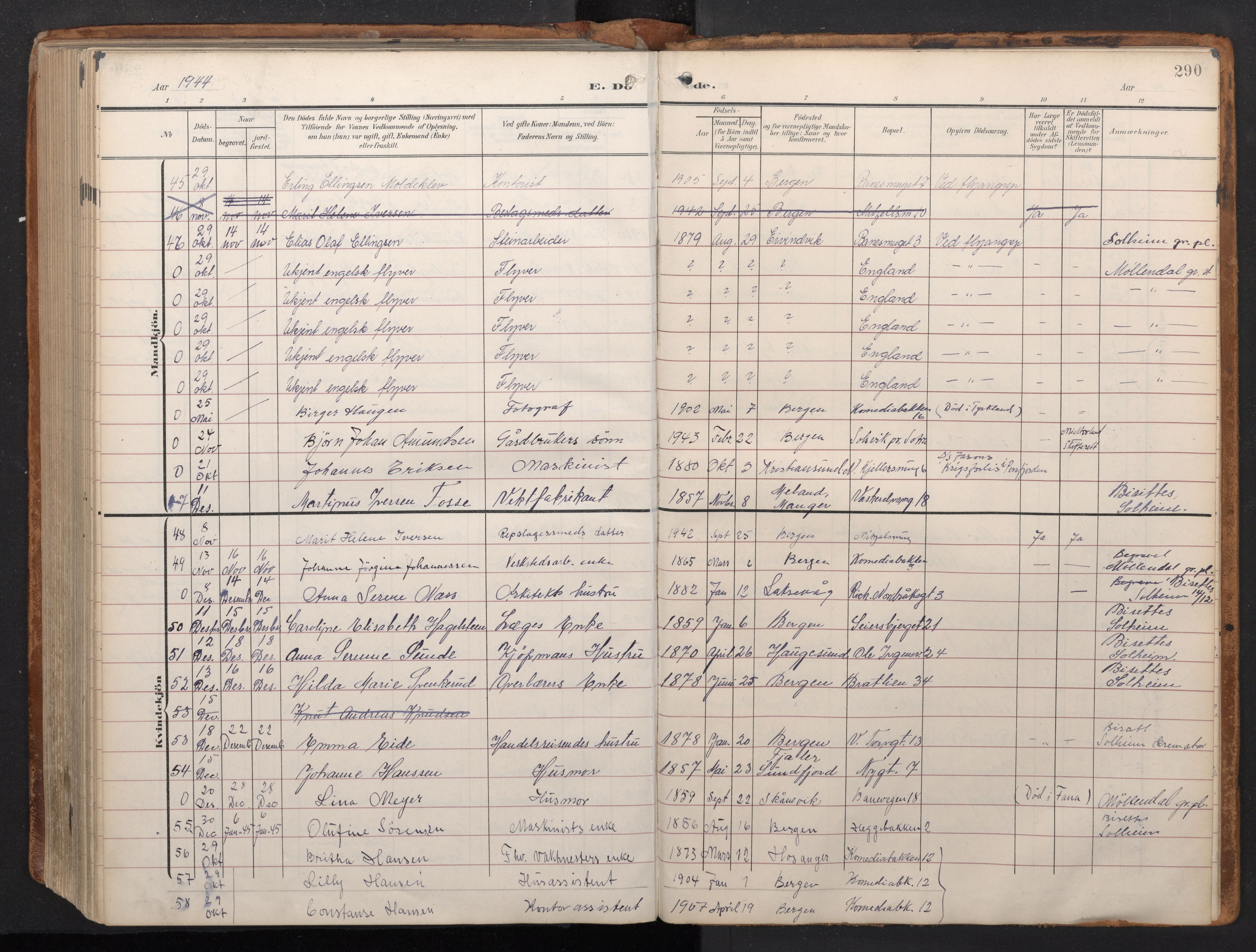 Domkirken sokneprestembete, SAB/A-74801/H/Haa/L0044: Parish register (official) no. E 6, 1904-1946, p. 289b-290a