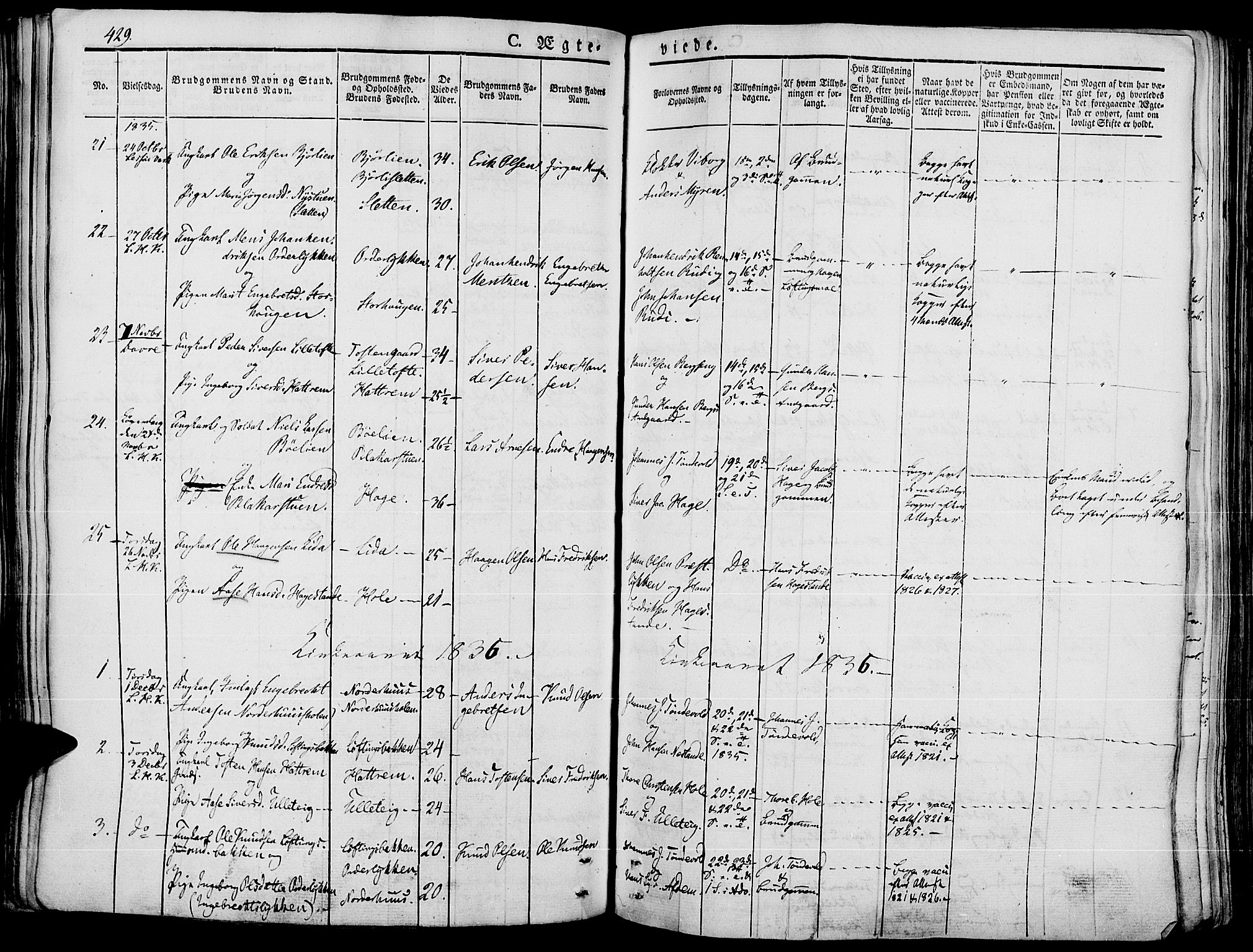 Lesja prestekontor, SAH/PREST-068/H/Ha/Haa/L0005: Parish register (official) no. 5, 1830-1842, p. 429