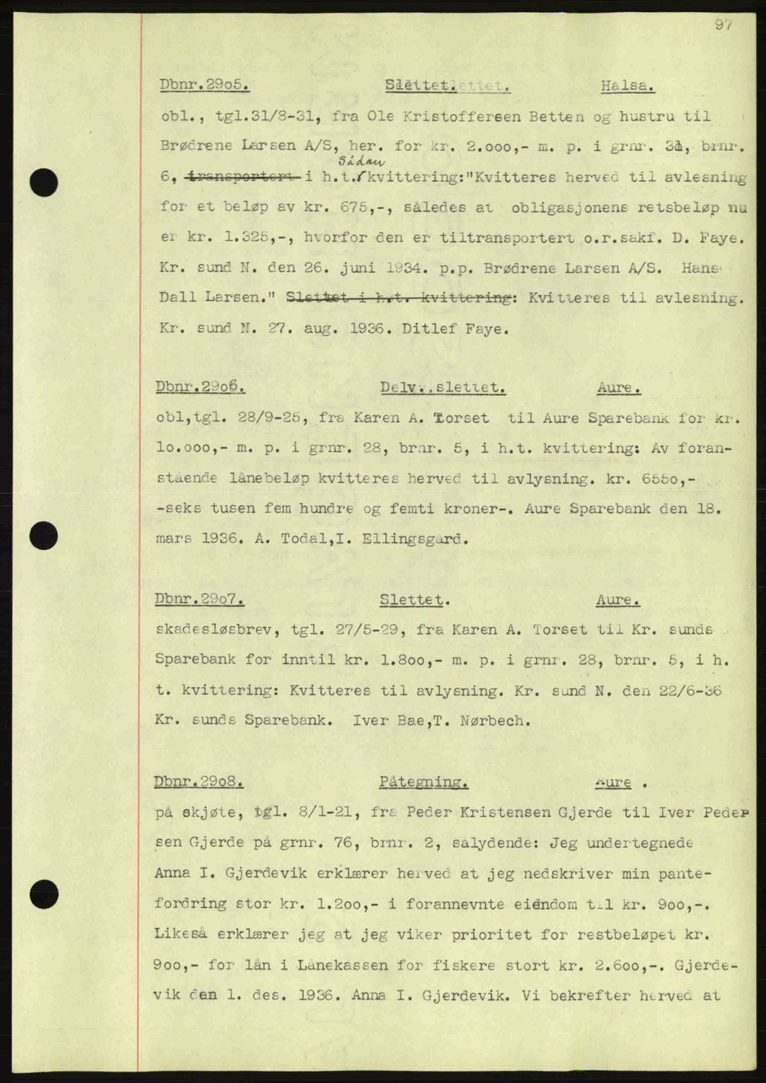 Nordmøre sorenskriveri, AV/SAT-A-4132/1/2/2Ca: Mortgage book no. C80, 1936-1939, Diary no: : 2905/1936