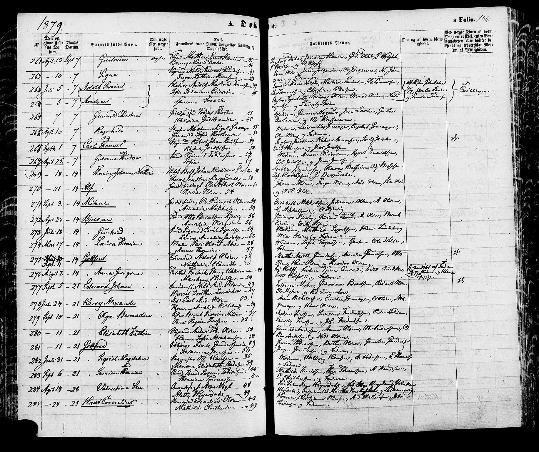 Kristiansand domprosti, SAK/1112-0006/F/Fa/L0015: Parish register (official) no. A 15, 1867-1880, p. 186