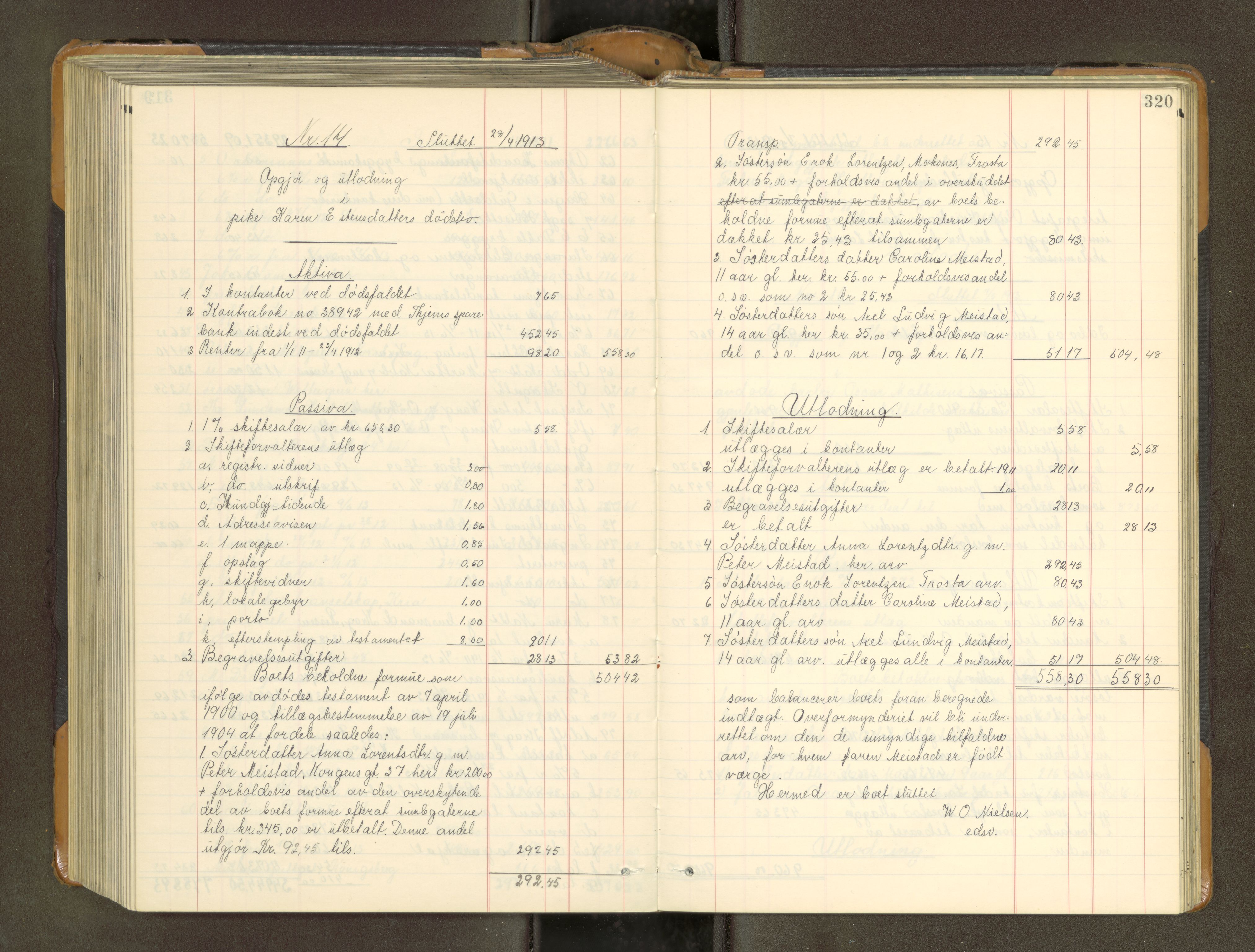 Trondheim byfogd, AV/SAT-A-0003/1/3/3A/L0040: Skifteutlodningsprotokoll - 9/2-1/10. (m/ register), 1910-1913, p. 320