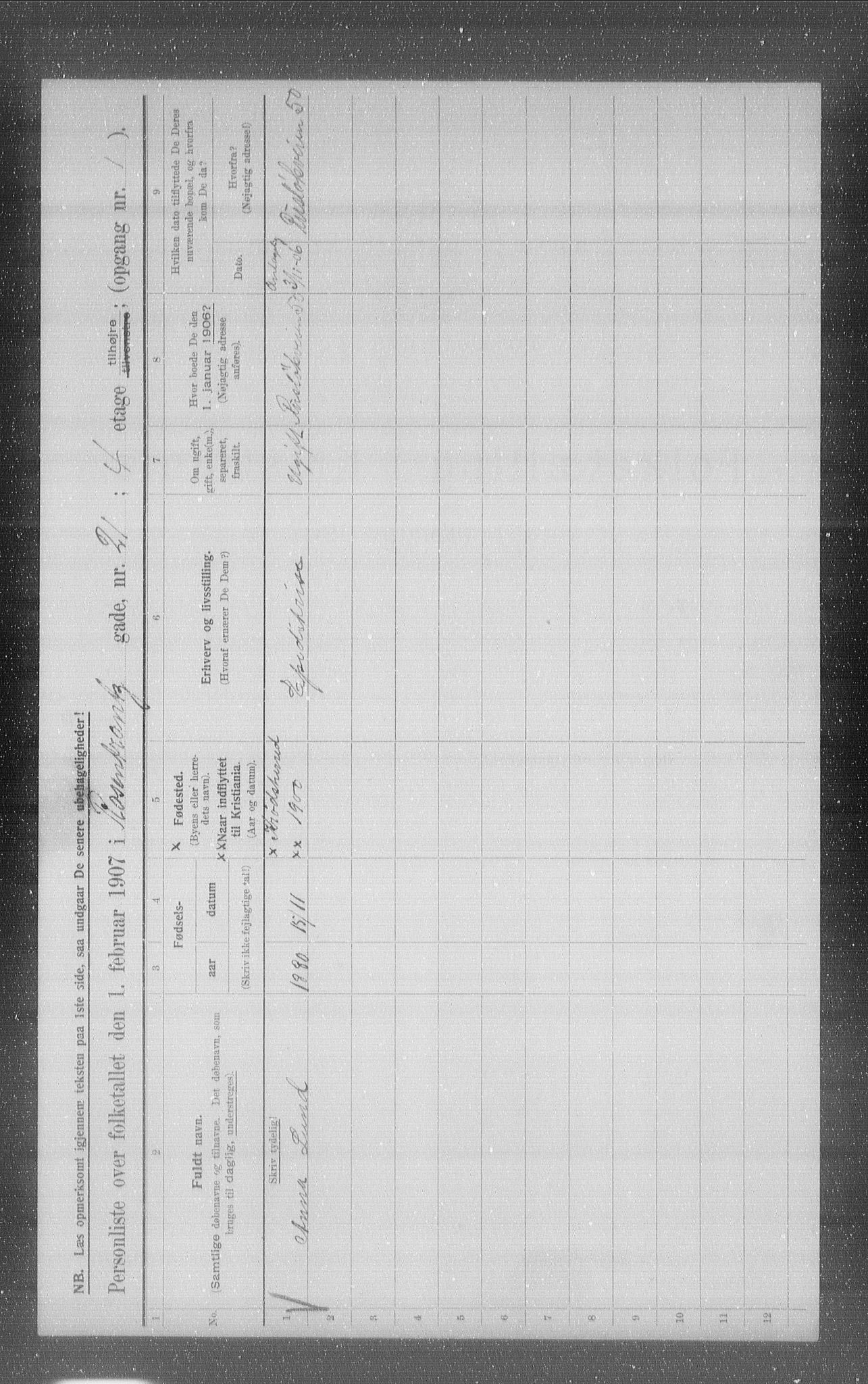 OBA, Municipal Census 1907 for Kristiania, 1907, p. 42908