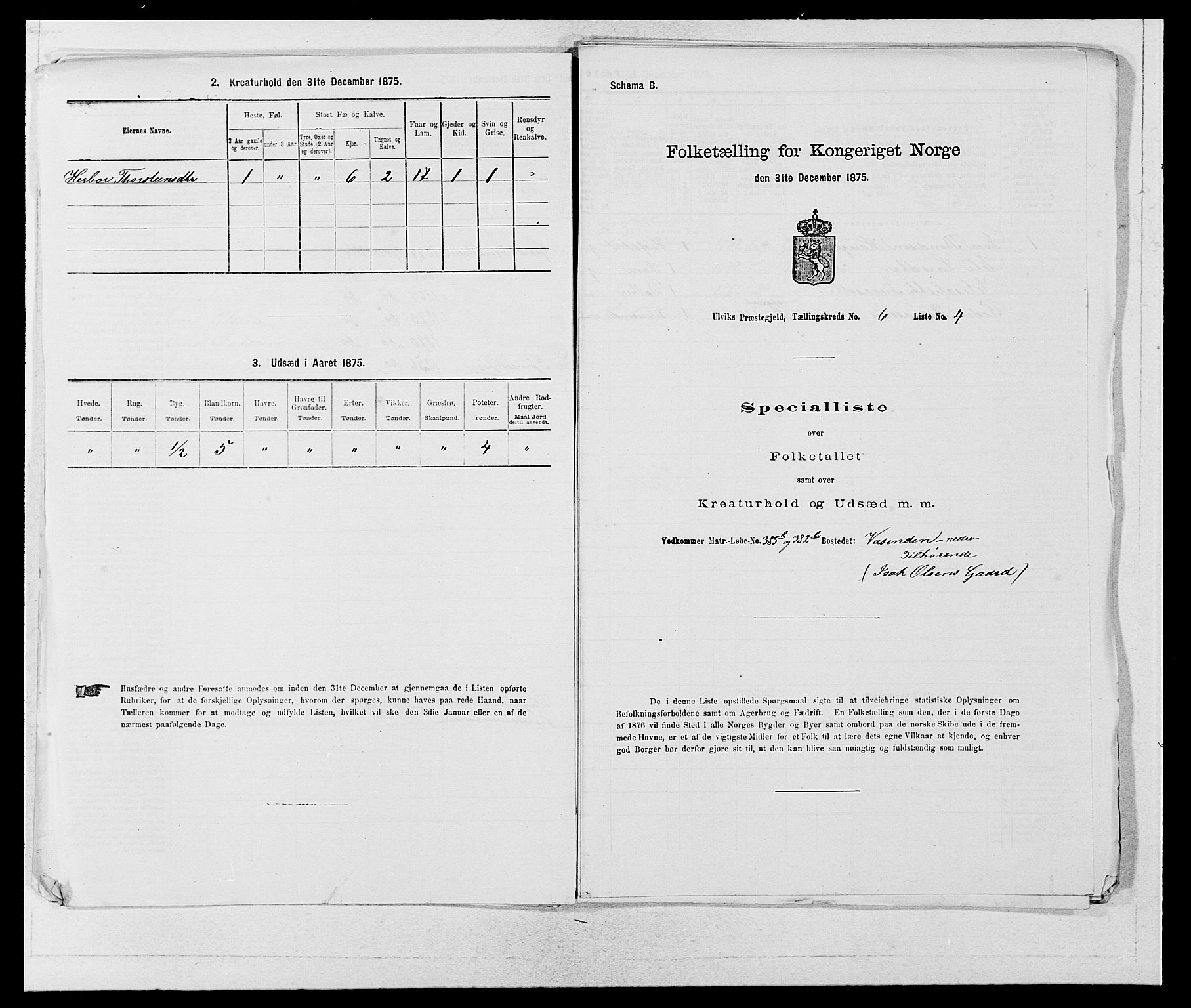 SAB, 1875 census for 1233P Ulvik, 1875, p. 929