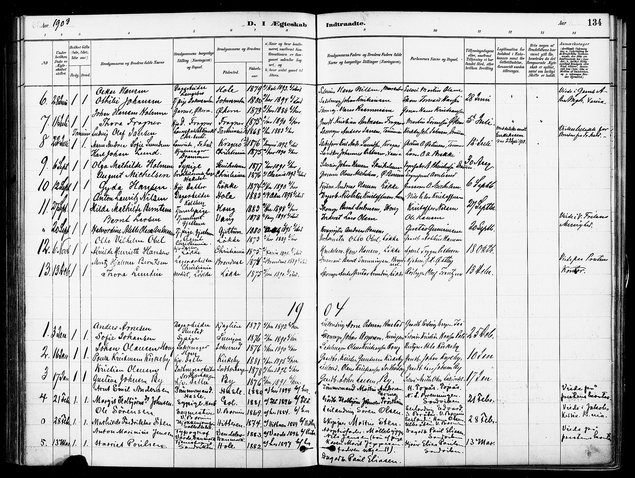 Asker prestekontor Kirkebøker, SAO/A-10256a/F/Fb/L0002: Parish register (official) no. II 2, 1879-1921, p. 134