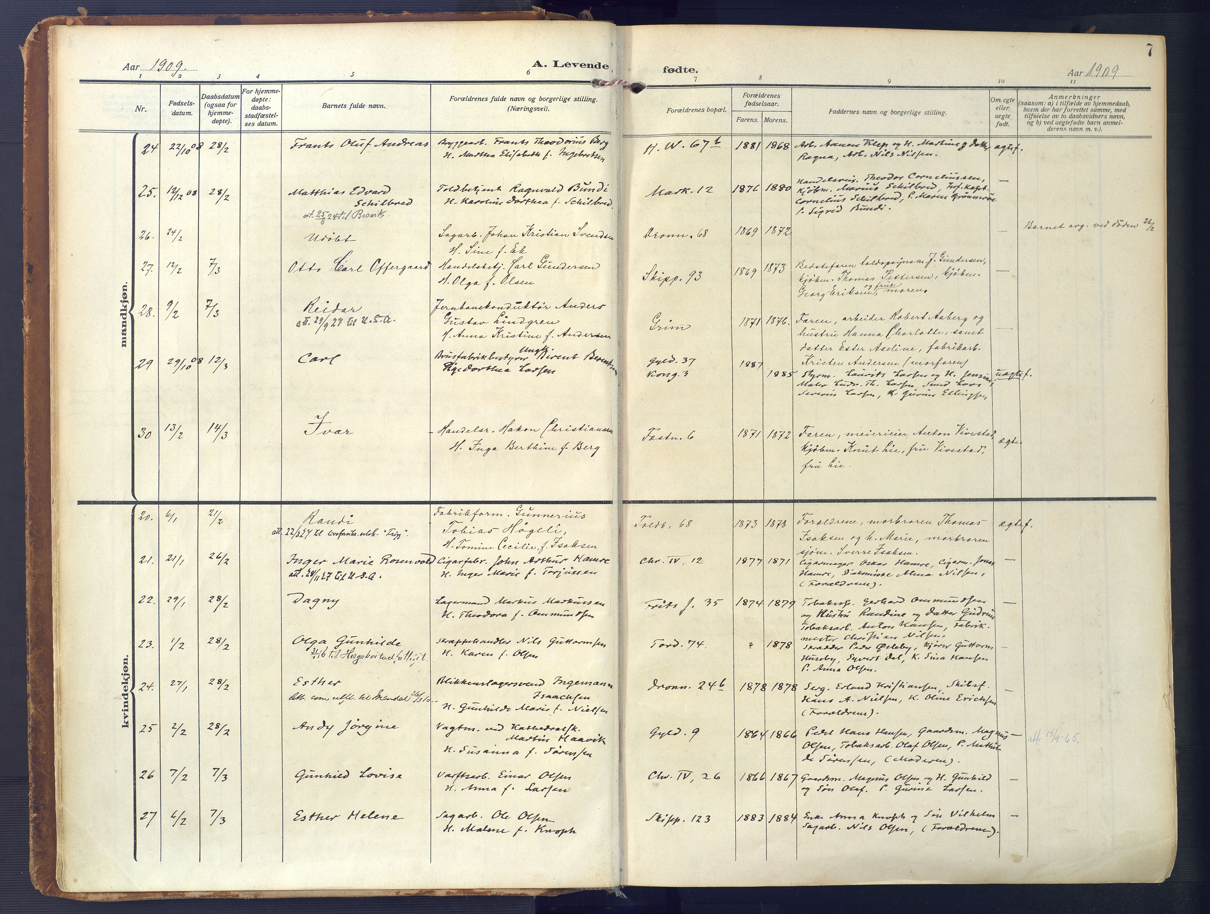 Kristiansand domprosti, AV/SAK-1112-0006/F/Fa/L0023: Parish register (official) no. A 22, 1909-1917, p. 7