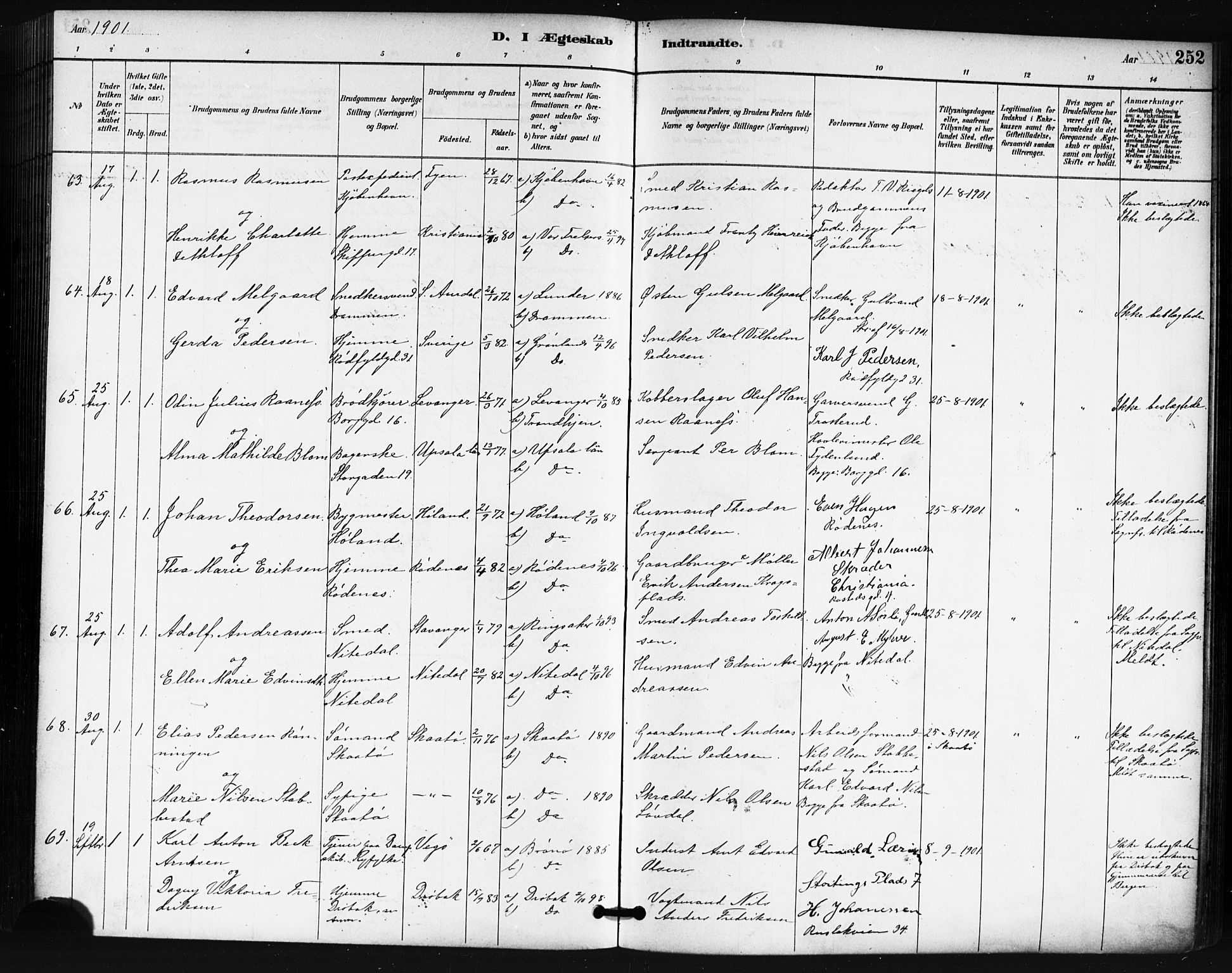 Oslo domkirke Kirkebøker, SAO/A-10752/F/Fa/L0032: Parish register (official) no. 32, 1885-1902, p. 252