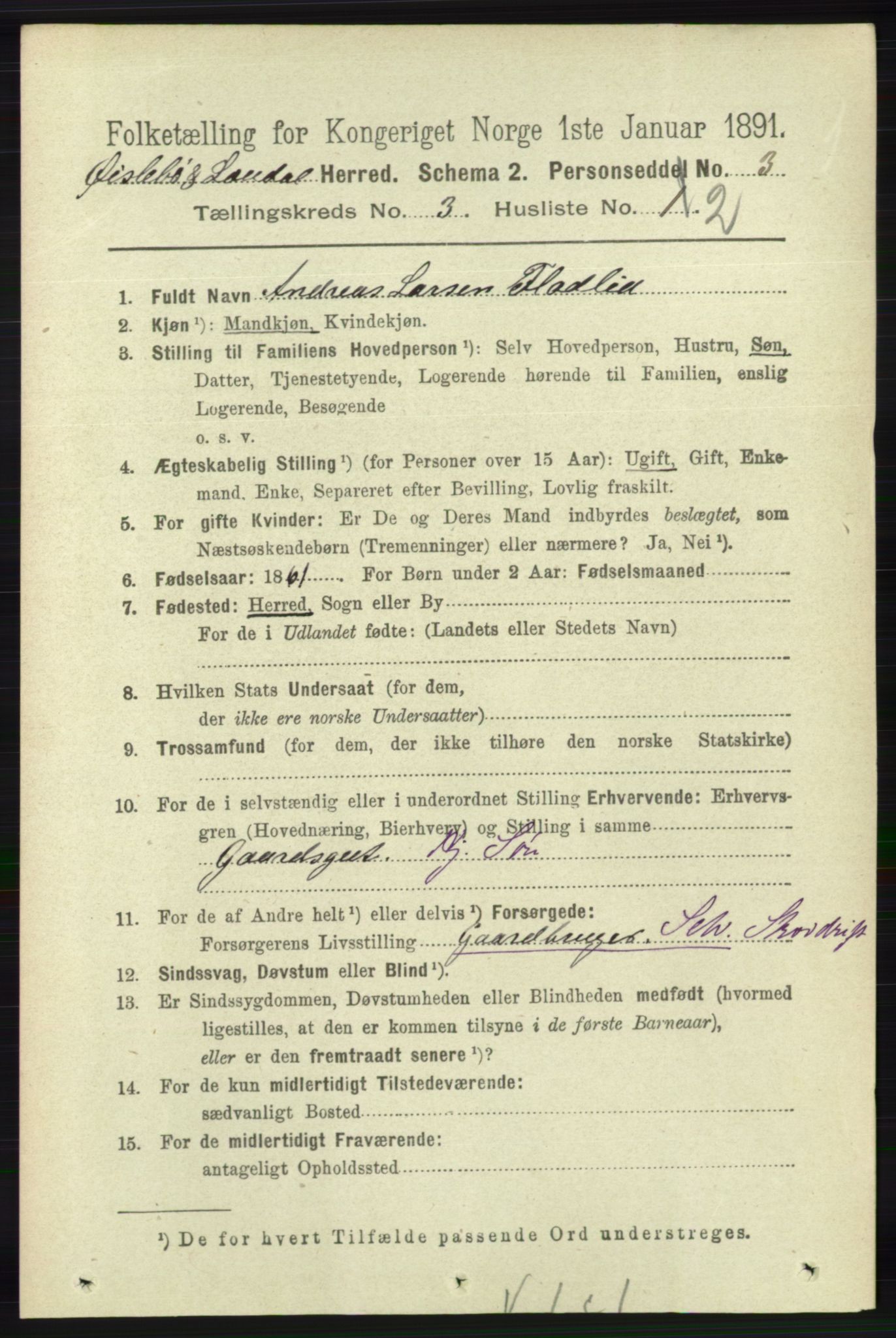 RA, 1891 census for 1021 Øyslebø og Laudal, 1891, p. 747