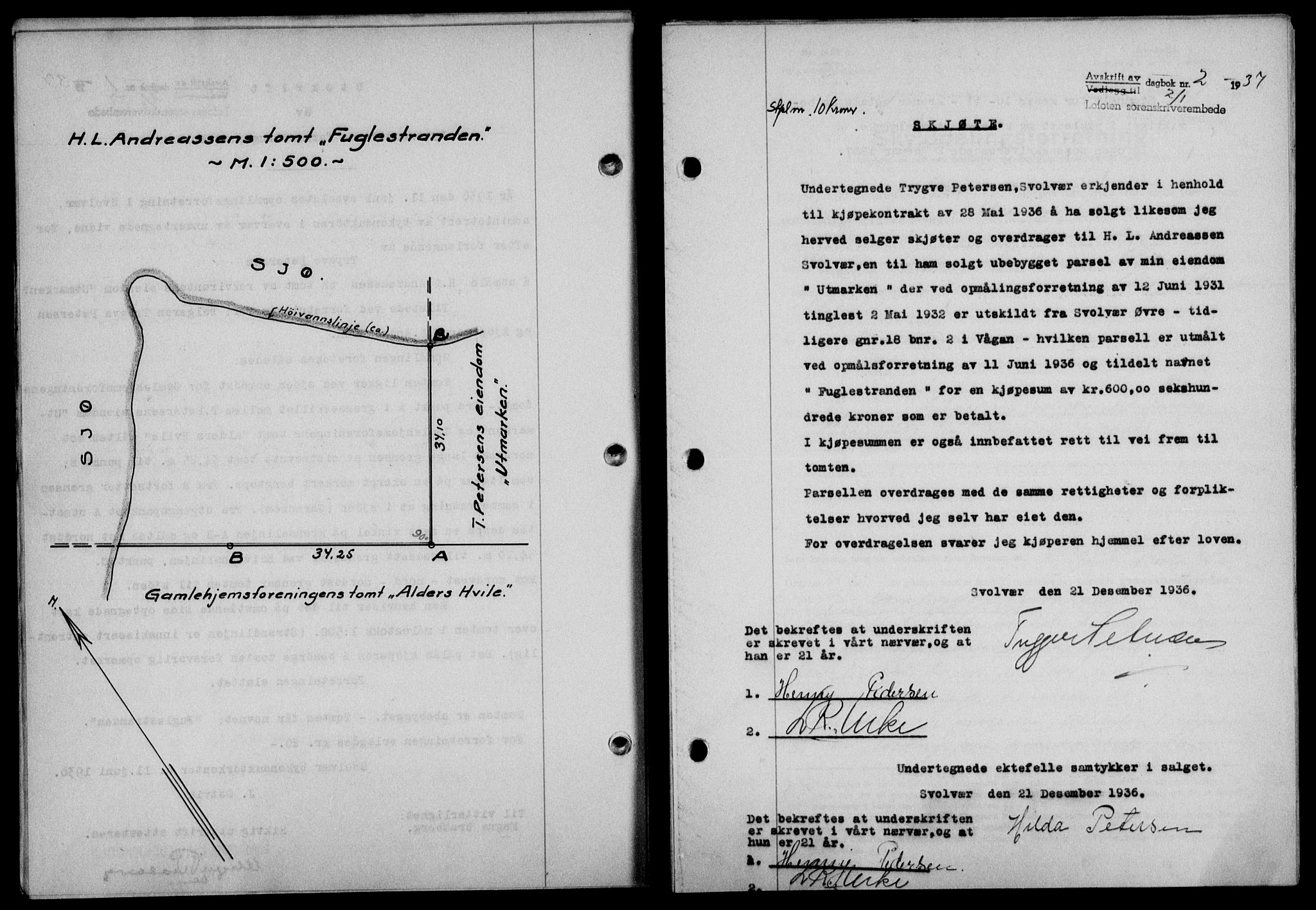 Lofoten sorenskriveri, SAT/A-0017/1/2/2C/L0001a: Mortgage book no. 1a, 1936-1937, Diary no: : 2/1937