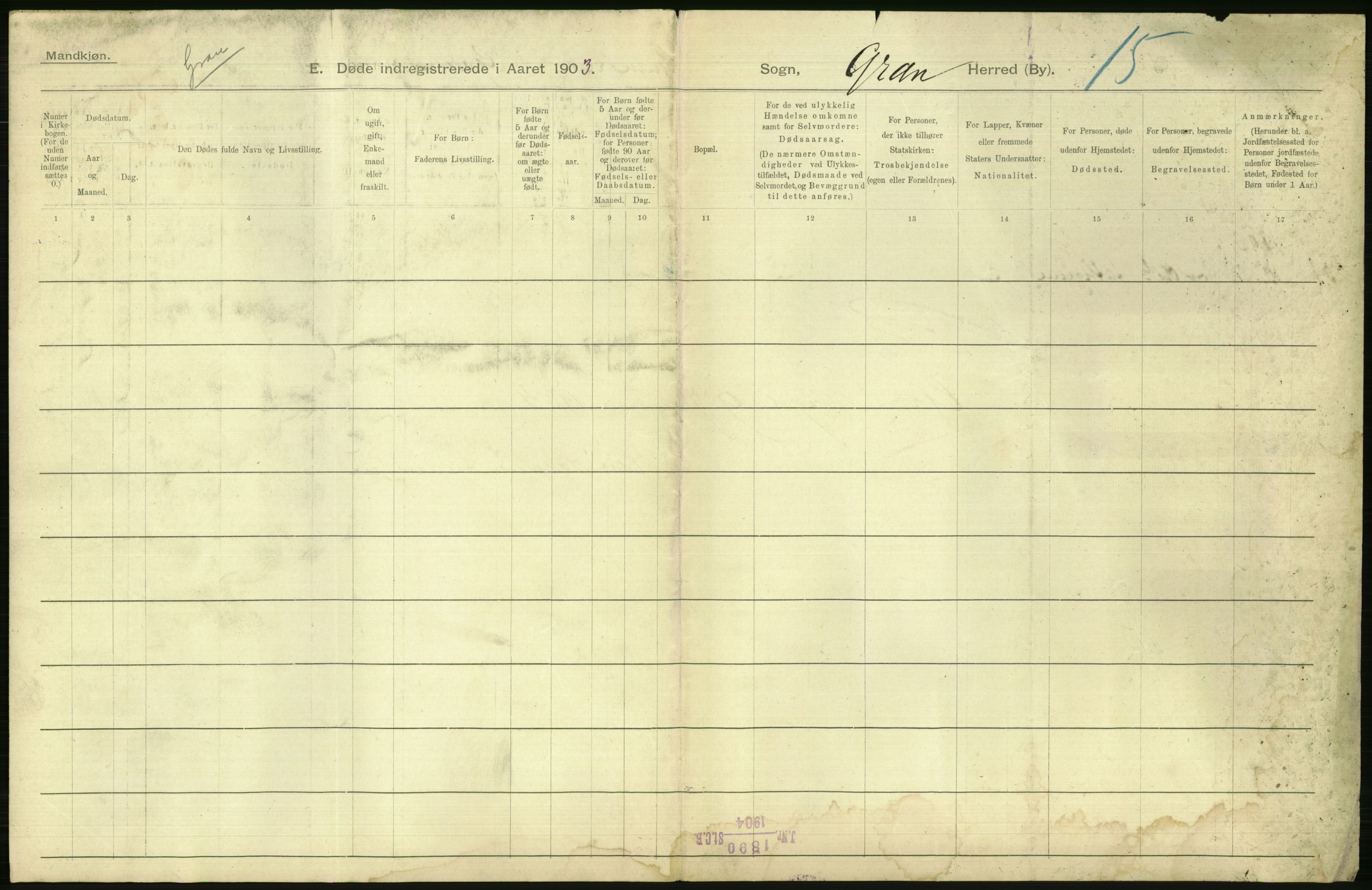 Statistisk sentralbyrå, Sosiodemografiske emner, Befolkning, AV/RA-S-2228/D/Df/Dfa/Dfaa/L0006: Kristians amt: Fødte, gifte, døde, 1903, p. 584