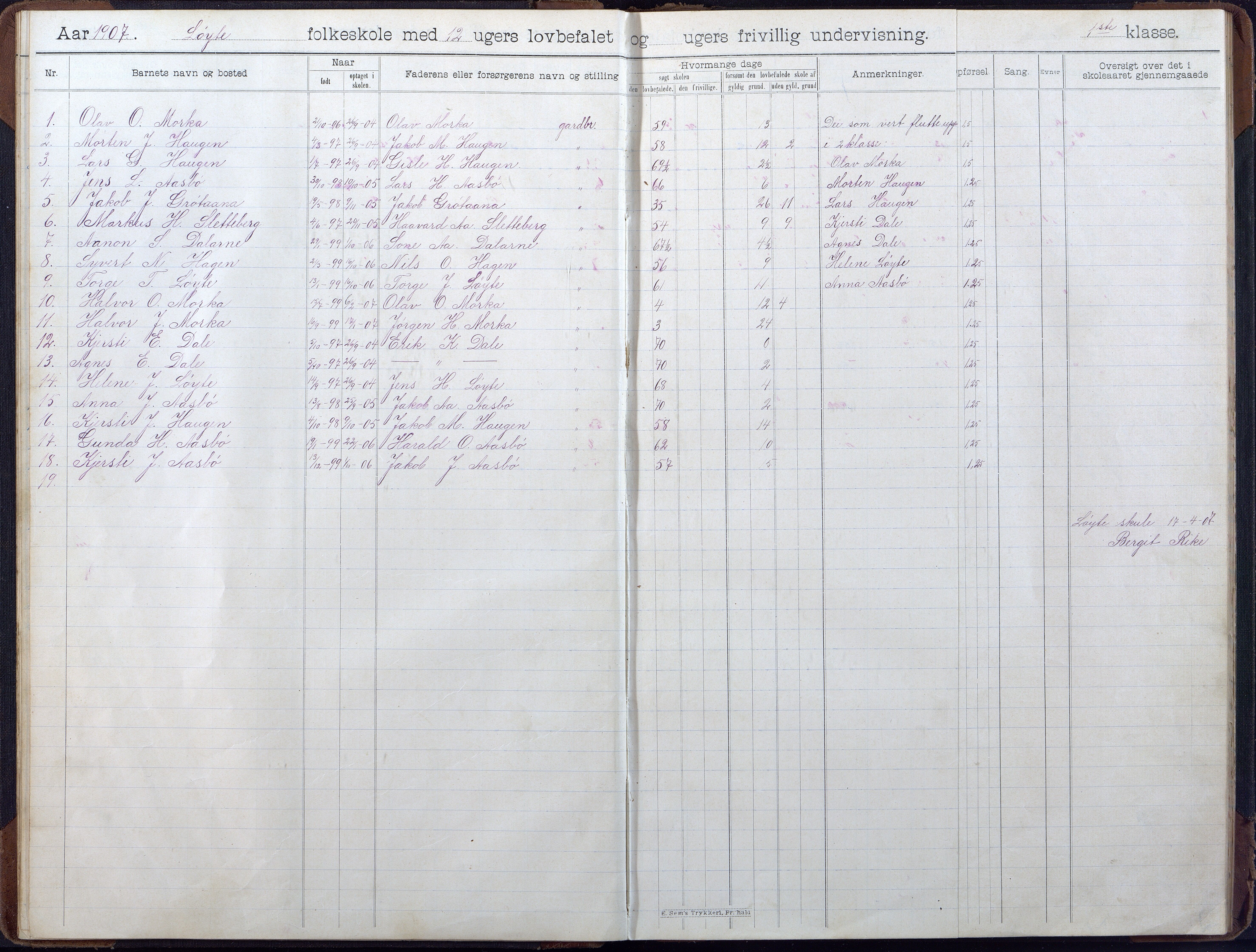 Gjerstad Kommune, Løite Skole, AAKS/KA0911-550c/F02/L0001: Skoleprotokoll, 1903-1914