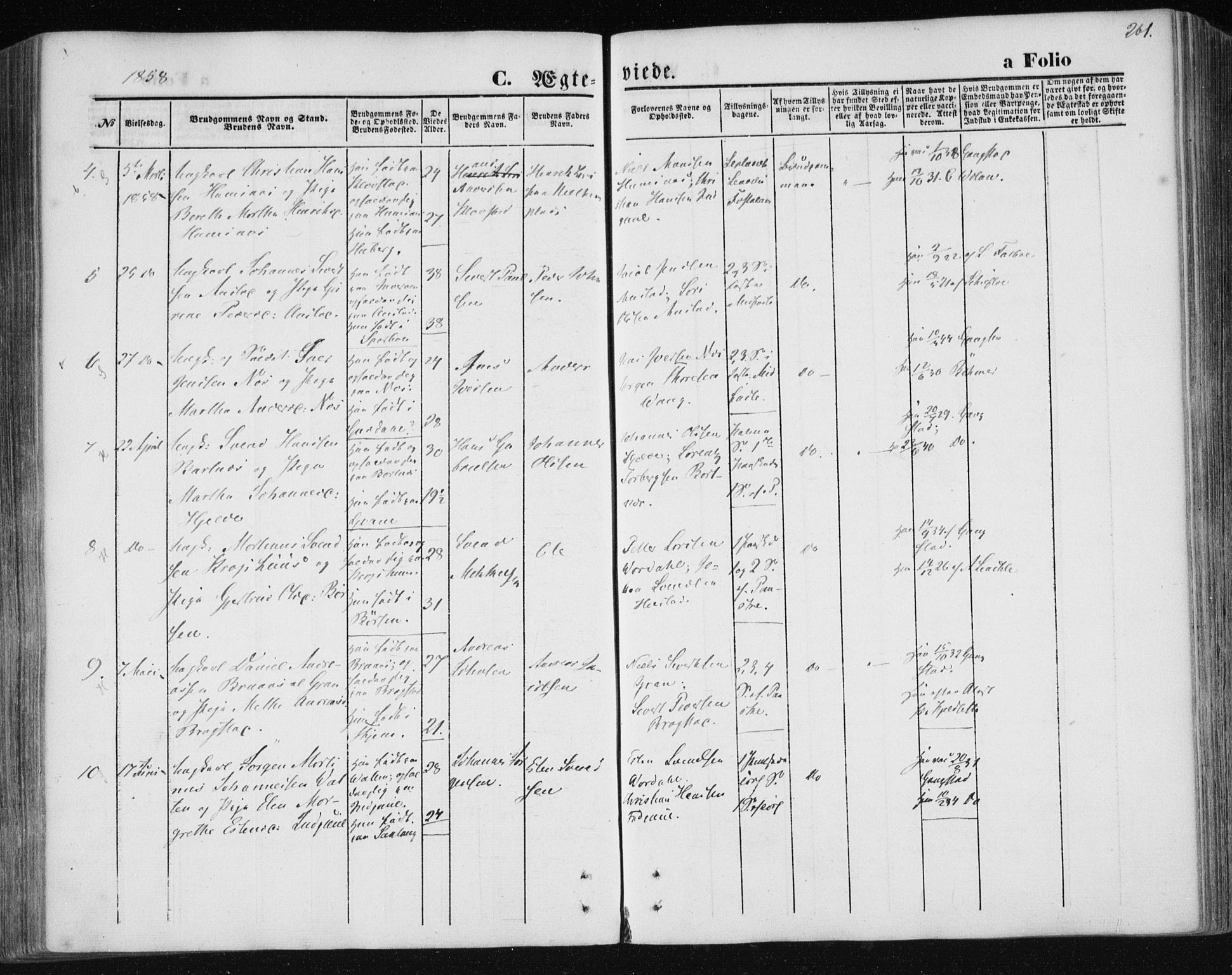 Ministerialprotokoller, klokkerbøker og fødselsregistre - Nord-Trøndelag, SAT/A-1458/730/L0283: Parish register (official) no. 730A08, 1855-1865, p. 261
