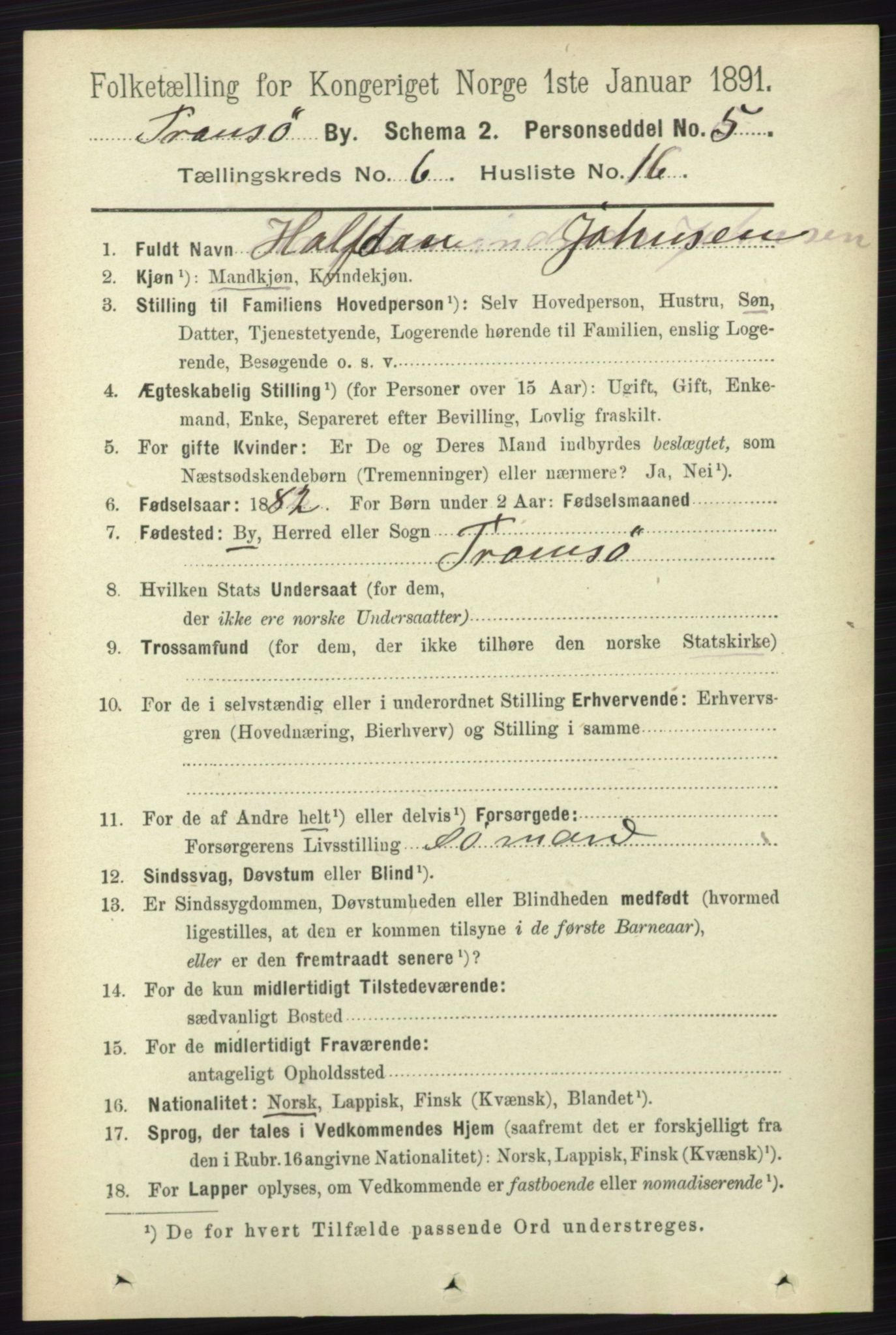 RA, 1891 census for 1902 Tromsø, 1891, p. 5734