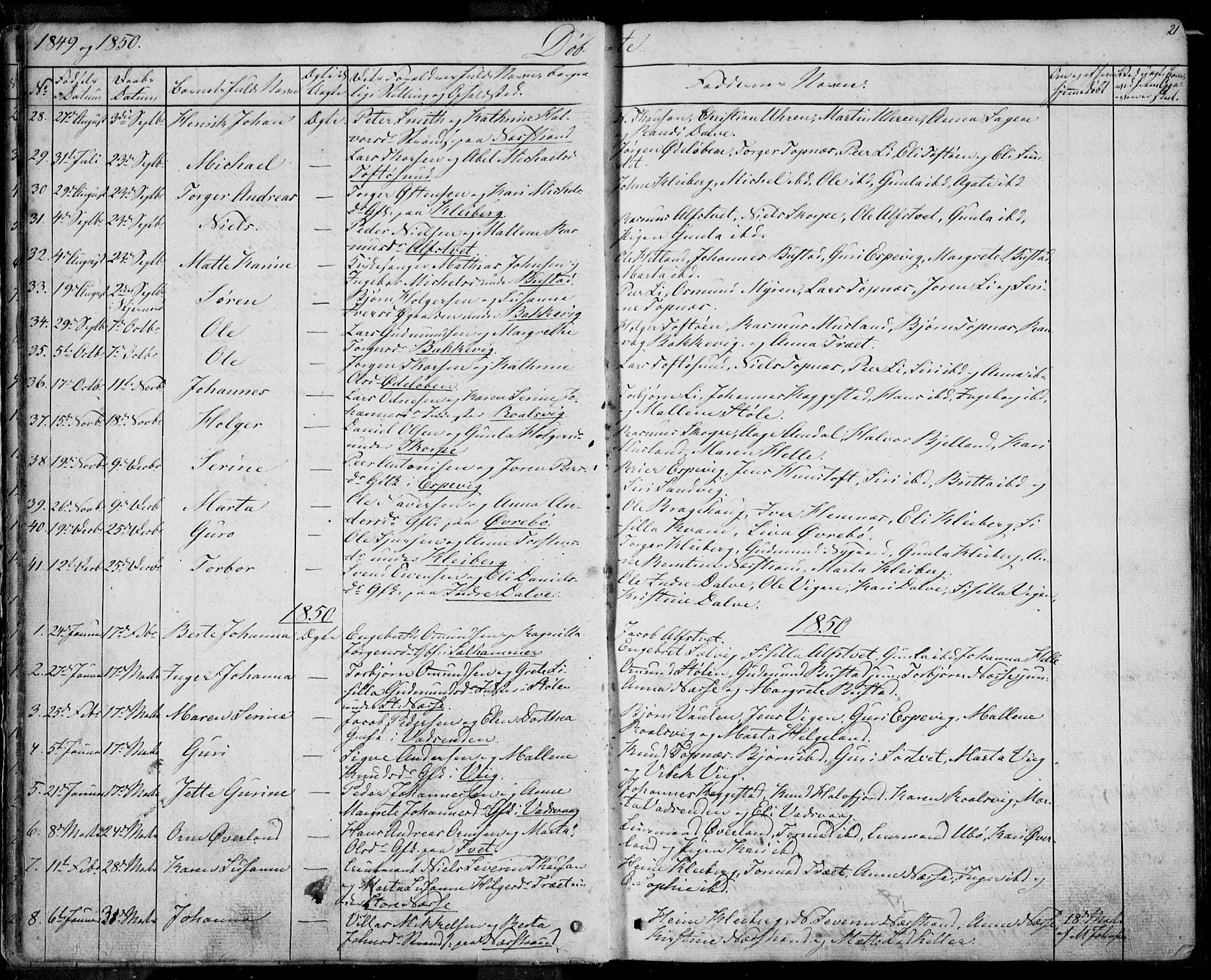 Nedstrand sokneprestkontor, SAST/A-101841/01/IV: Parish register (official) no. A 8, 1839-1860, p. 21