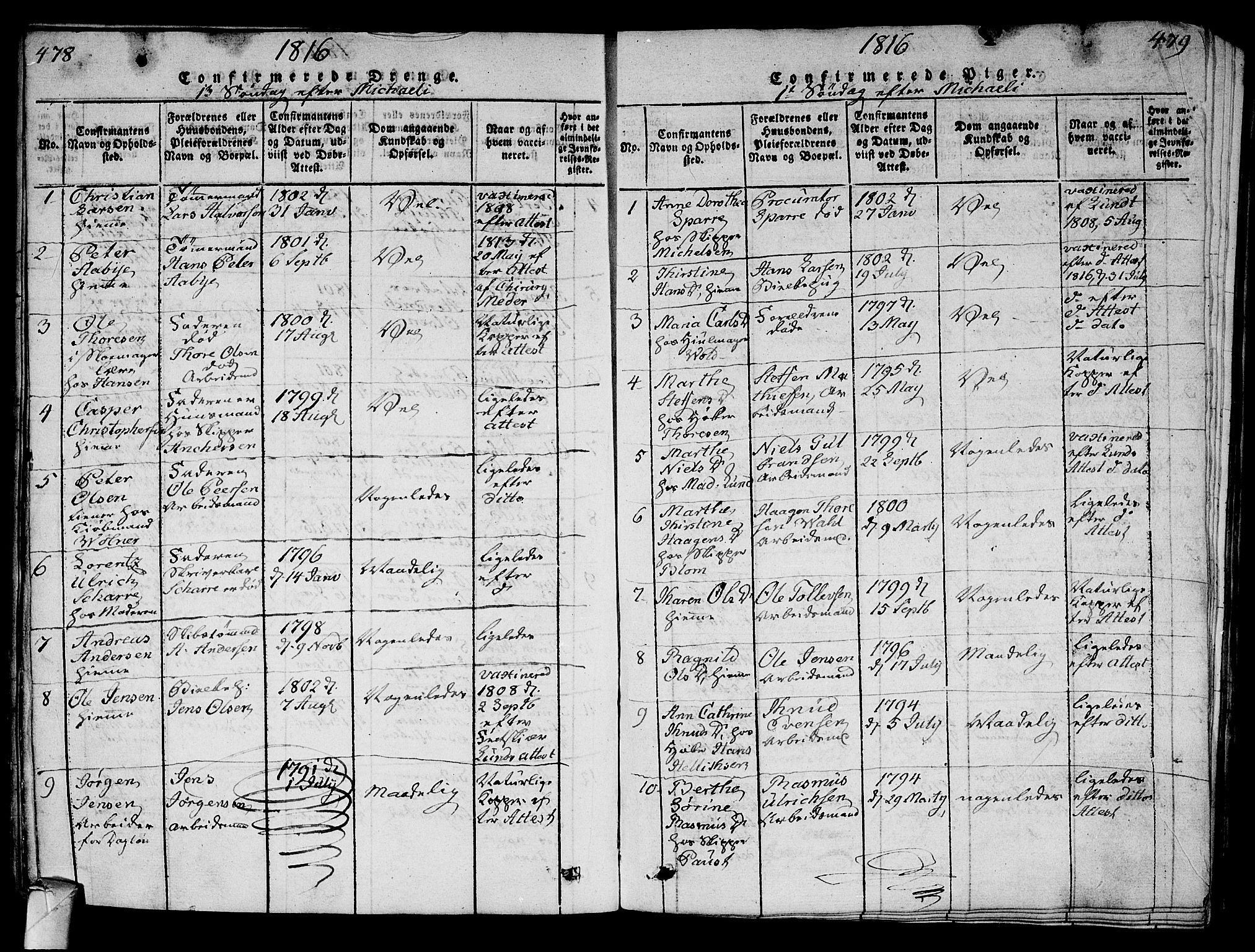 Strømsø kirkebøker, SAKO/A-246/G/Ga/L0001: Parish register (copy) no. 1, 1815-1829, p. 478-479