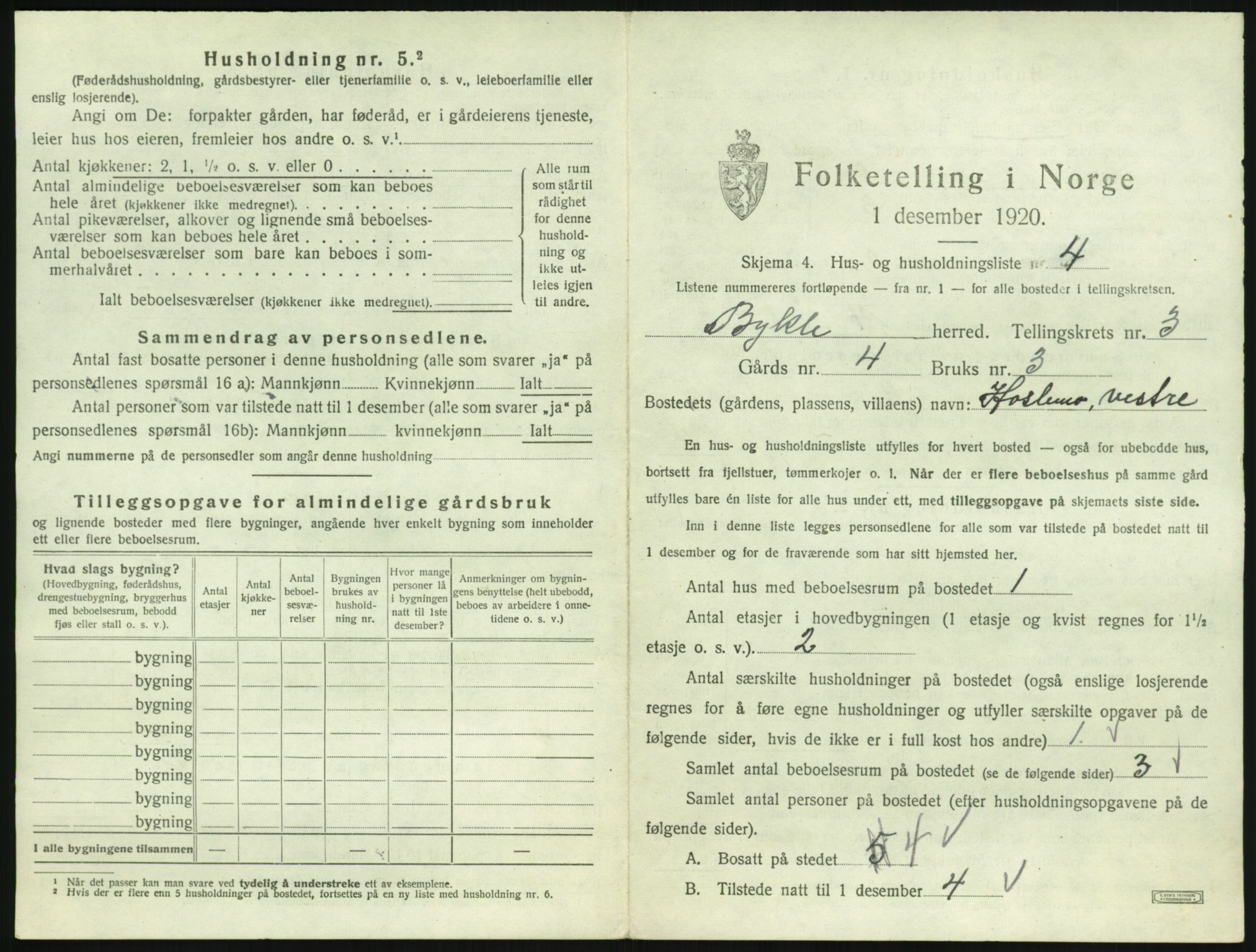 SAK, 1920 census for Bykle, 1920, p. 167