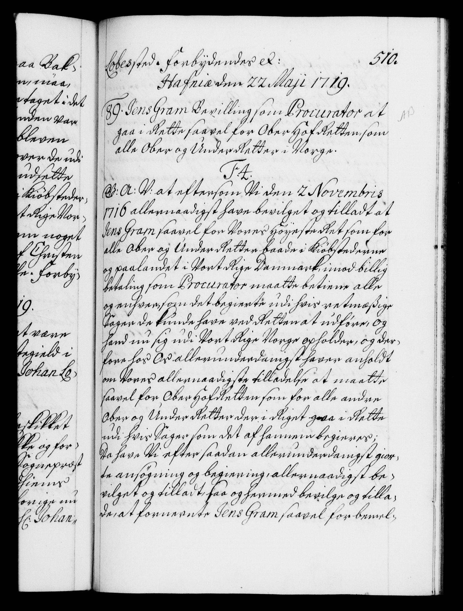 Danske Kanselli 1572-1799, AV/RA-EA-3023/F/Fc/Fca/Fcaa/L0022: Norske registre, 1716-1719, p. 510a