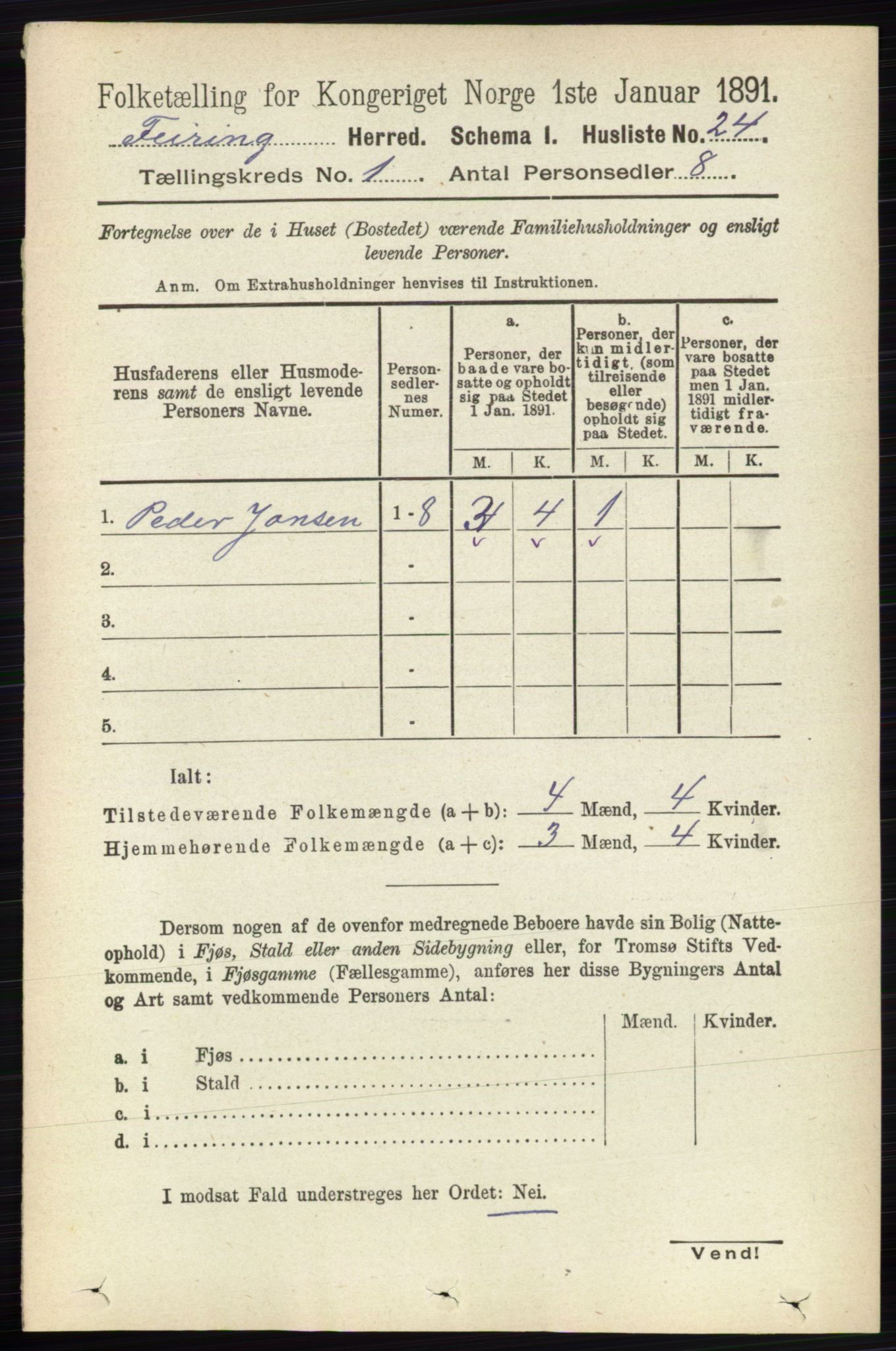 RA, 1891 census for 0240 Feiring, 1891, p. 34