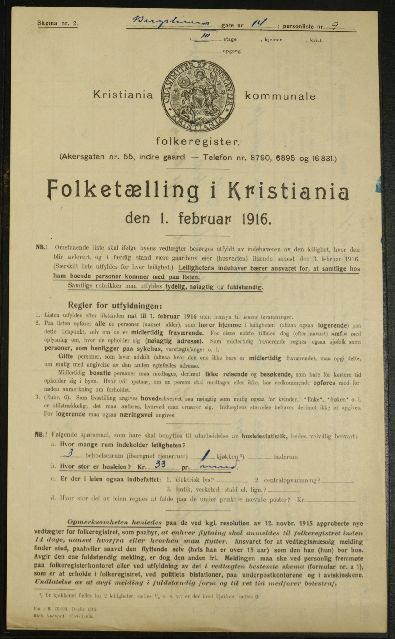 OBA, Municipal Census 1916 for Kristiania, 1916, p. 4381