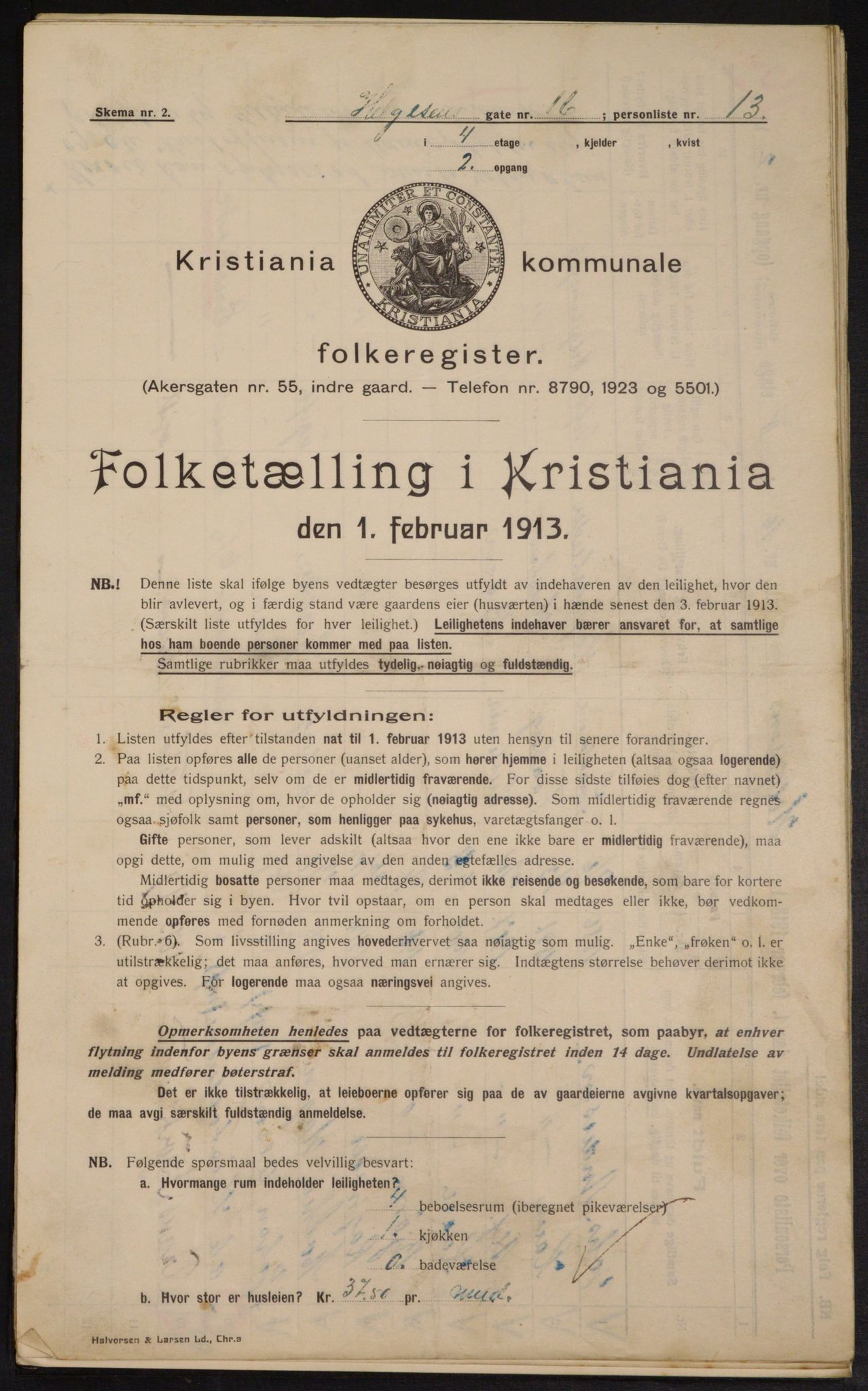 OBA, Municipal Census 1913 for Kristiania, 1913, p. 37832