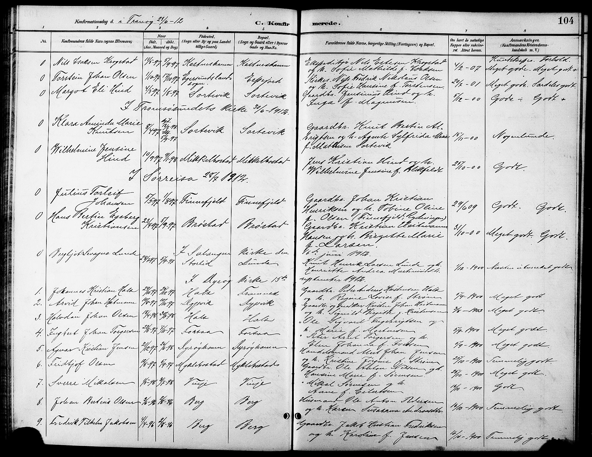 Tranøy sokneprestkontor, SATØ/S-1313/I/Ia/Iab/L0014klokker: Parish register (copy) no. 14, 1896-1918, p. 104