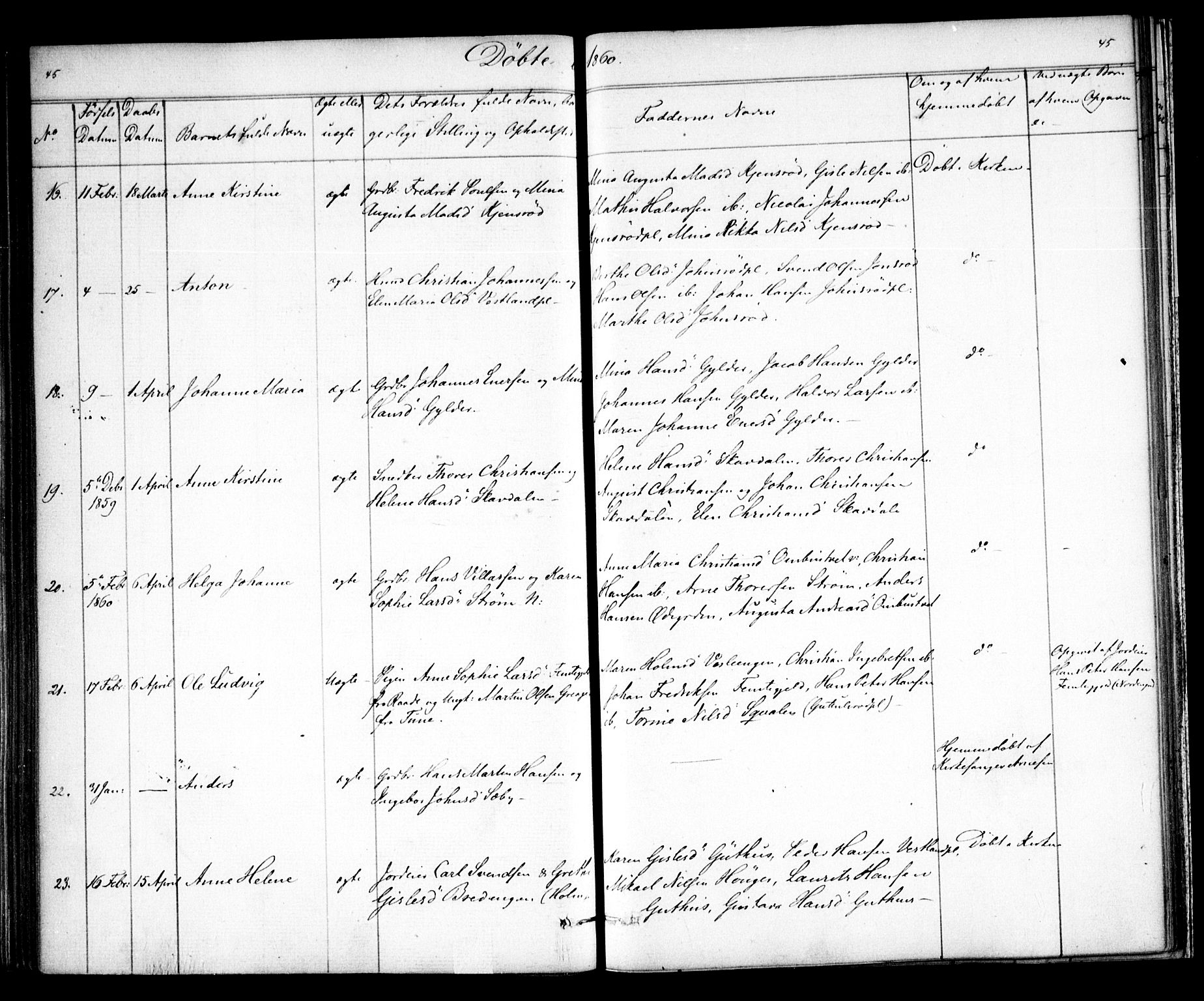 Våler prestekontor Kirkebøker, AV/SAO-A-11083/F/Fa/L0007: Parish register (official) no. I 7, 1856-1861, p. 45