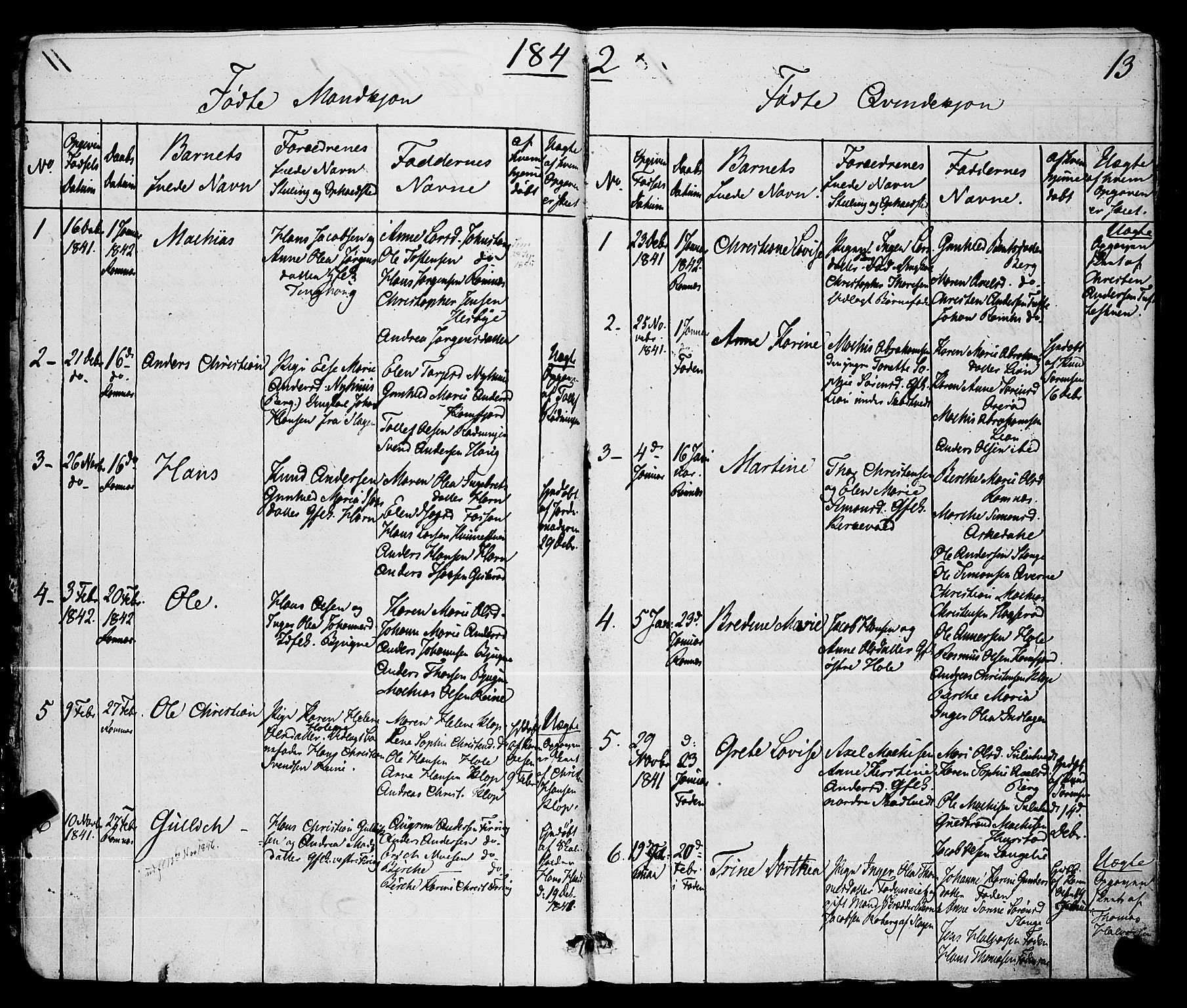 Ramnes kirkebøker, AV/SAKO-A-314/F/Fa/L0005: Parish register (official) no. I 5, 1841-1861, p. 12-13