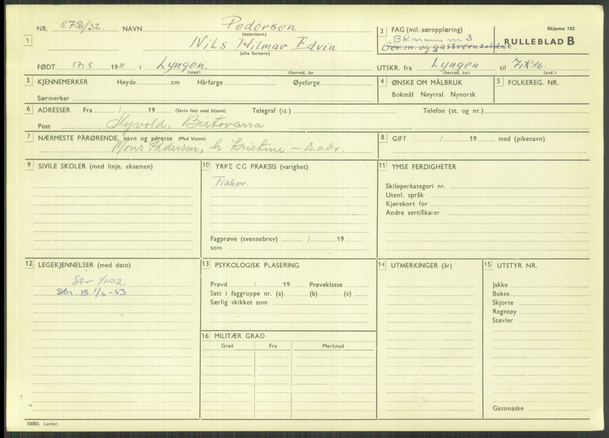 Forsvaret, Troms infanteriregiment nr. 16, AV/RA-RAFA-3146/P/Pa/L0016: Rulleblad for regimentets menige mannskaper, årsklasse 1932, 1932, p. 1317