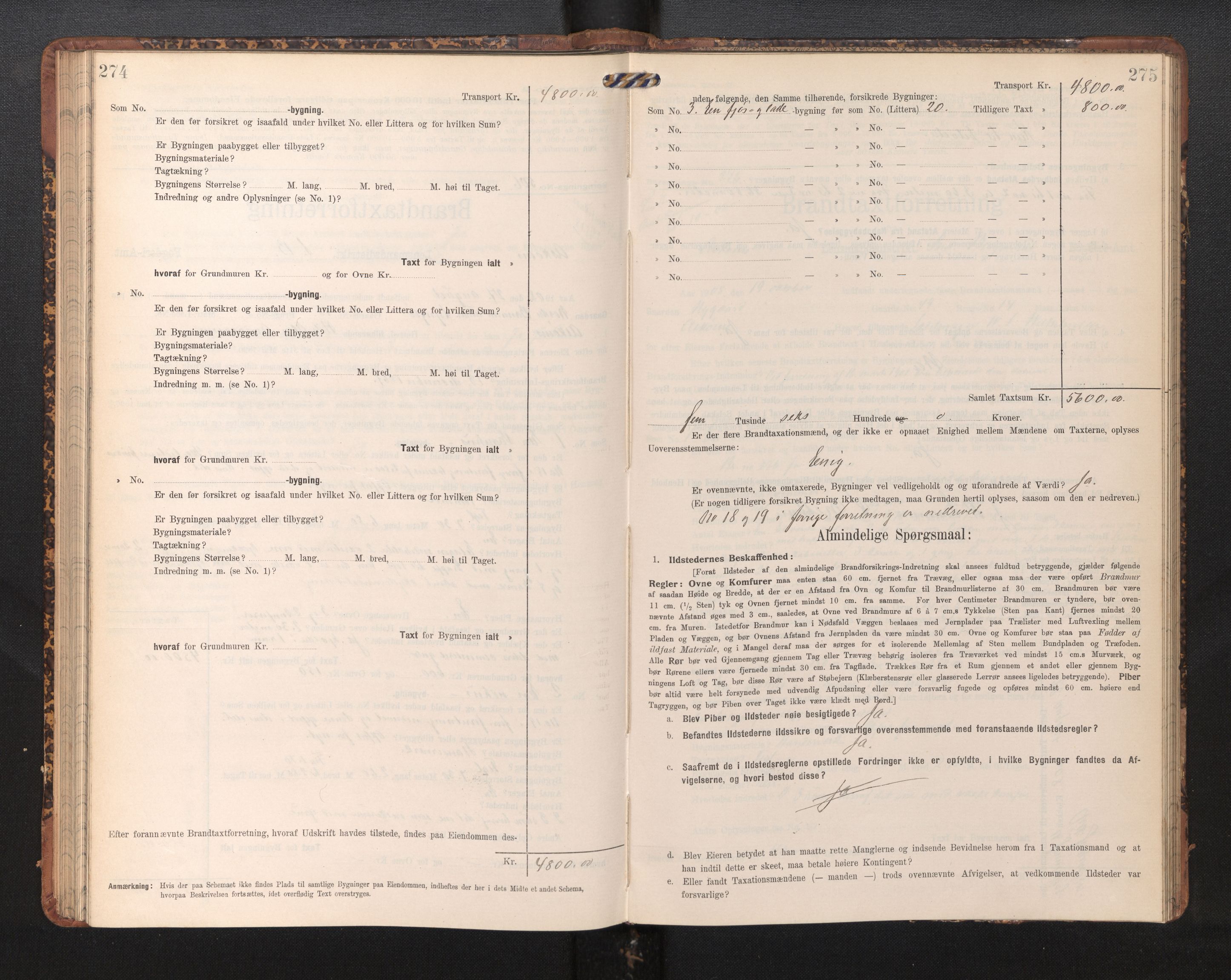 Lensmannen i Askøy, AV/SAB-A-31001/0012/L0006: Branntakstprotokoll, skjematakst, Laksevåg, 1907-1917, p. 274-275