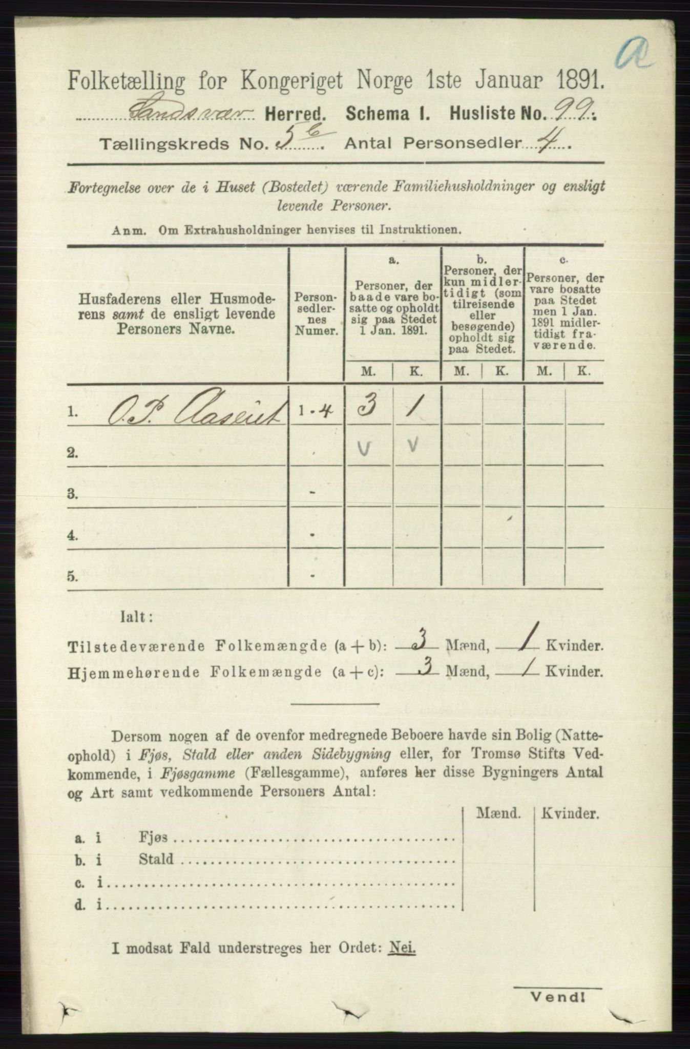 RA, 1891 census for 0629 Sandsvær, 1891, p. 2778