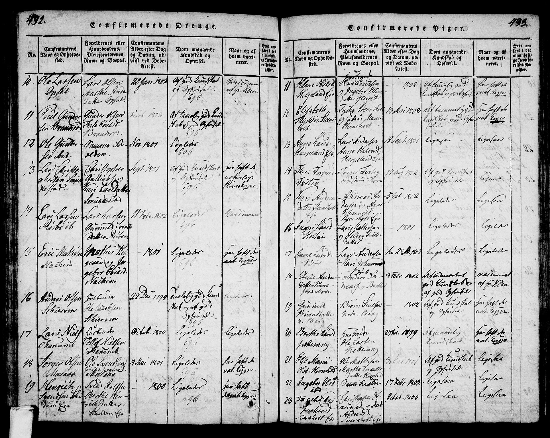 Lardal kirkebøker, AV/SAKO-A-350/F/Fa/L0005: Parish register (official) no. I 5, 1814-1835, p. 492-493