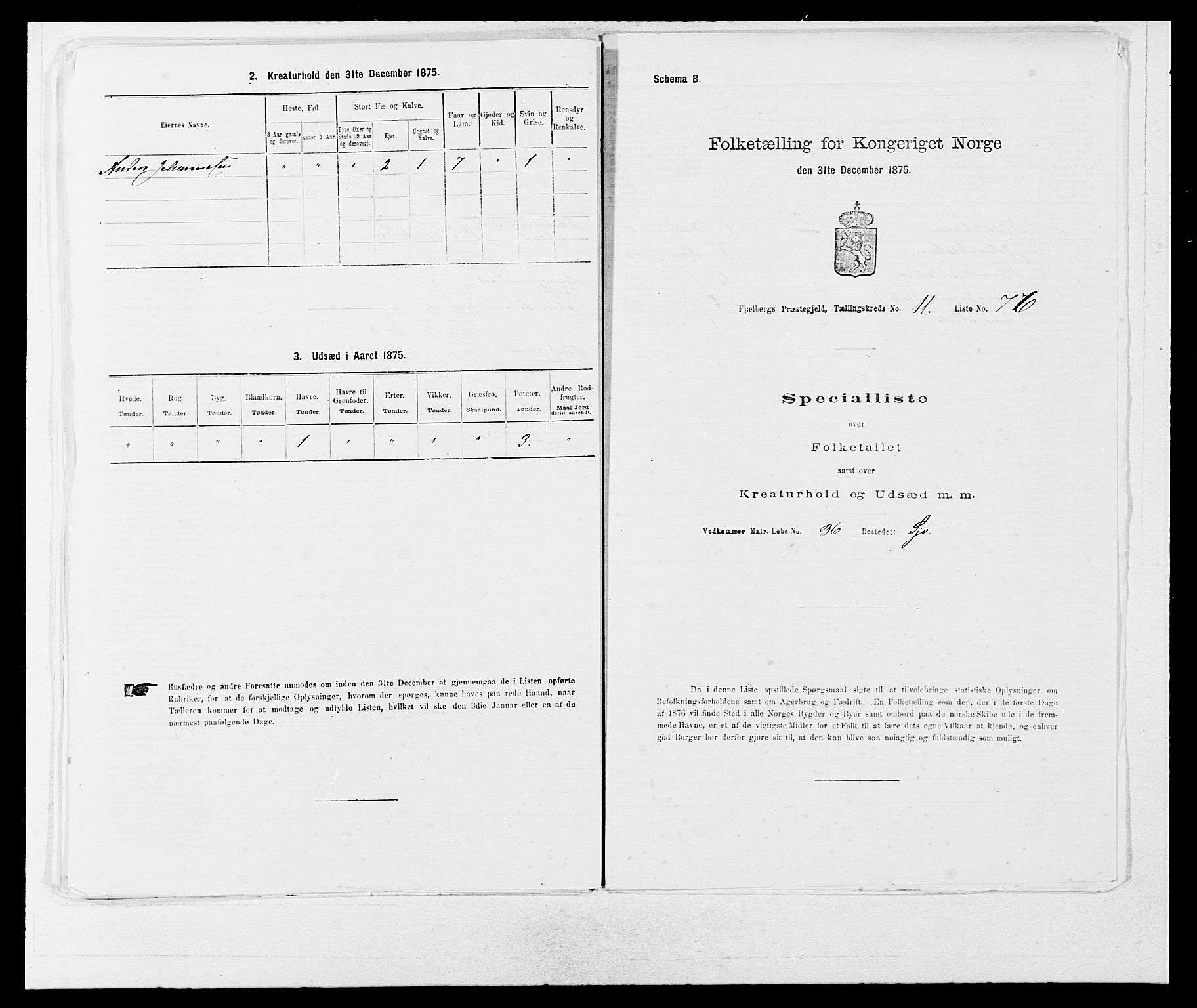 SAB, 1875 census for 1213P Fjelberg, 1875, p. 1172