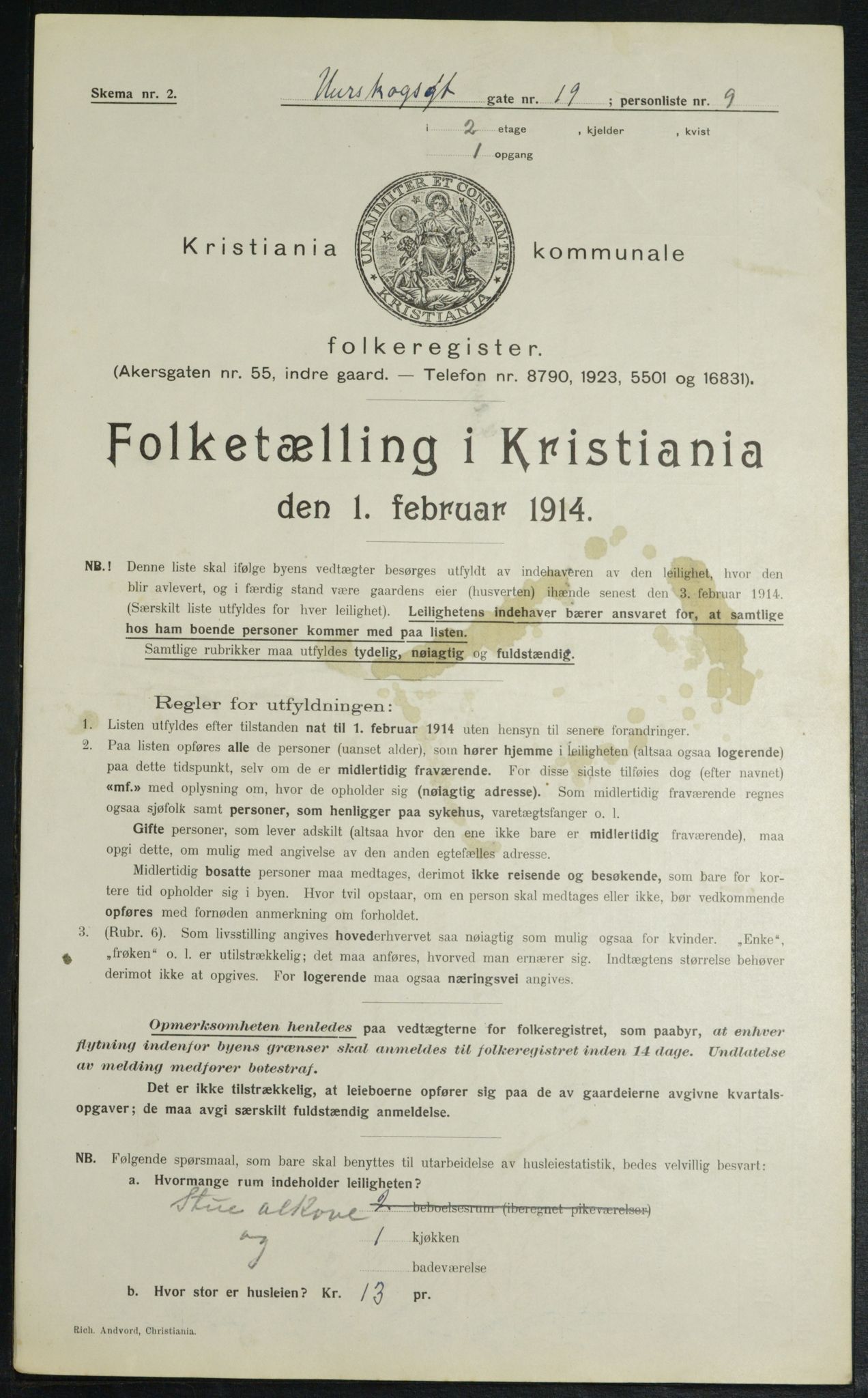 OBA, Municipal Census 1914 for Kristiania, 1914, p. 2638