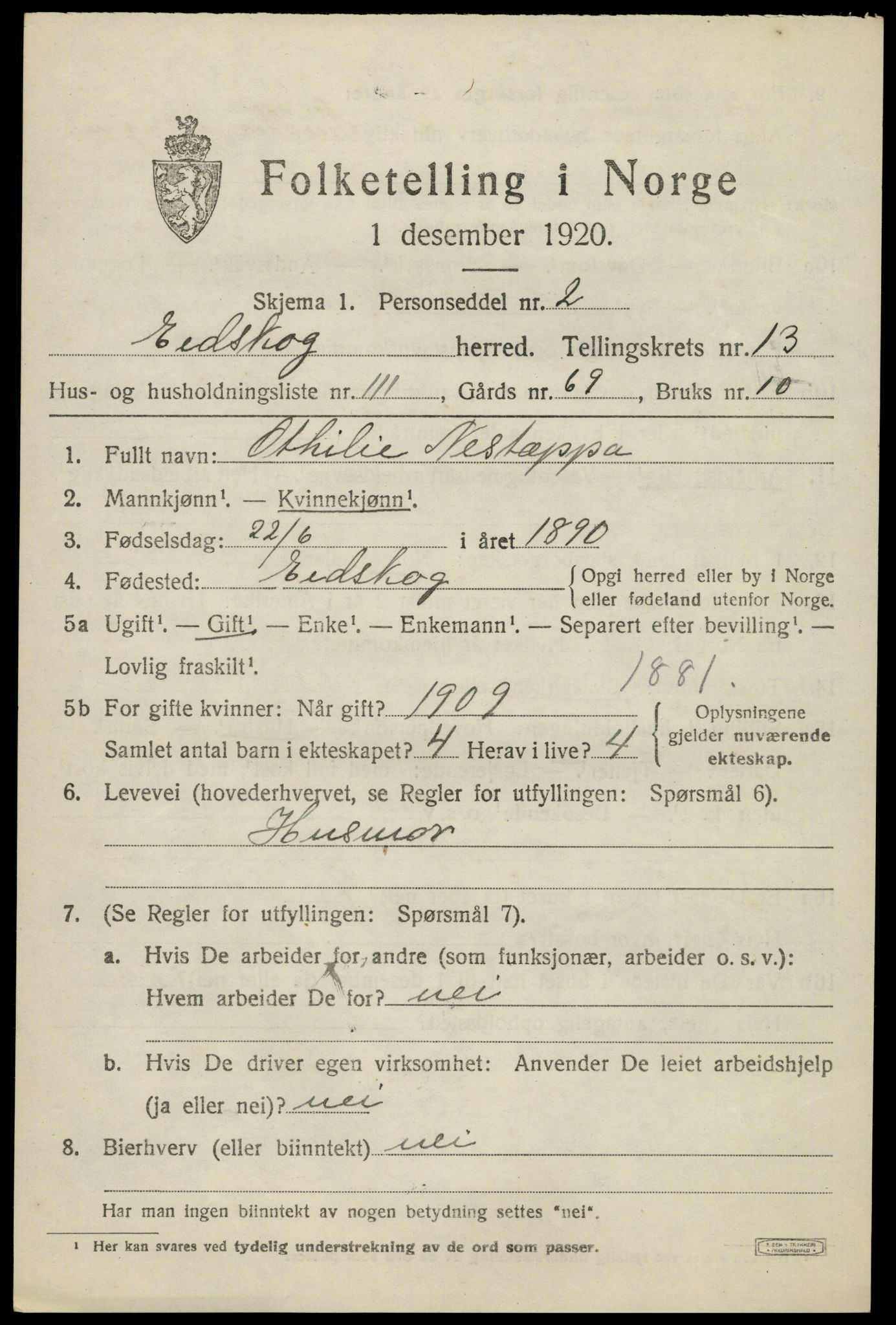 SAH, 1920 census for Eidskog, 1920, p. 13299