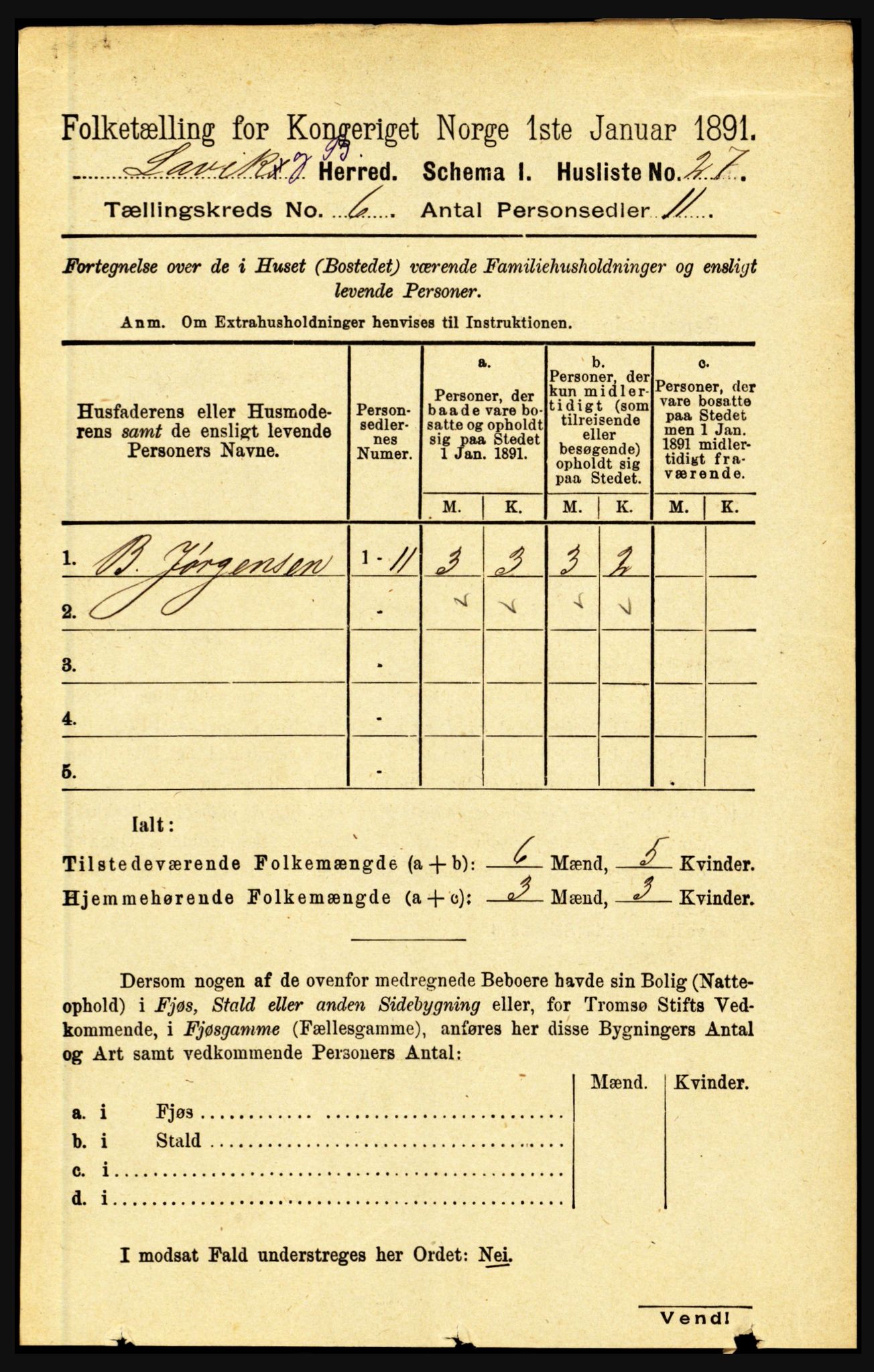 RA, 1891 census for 1415 Lavik og Brekke, 1891, p. 1128