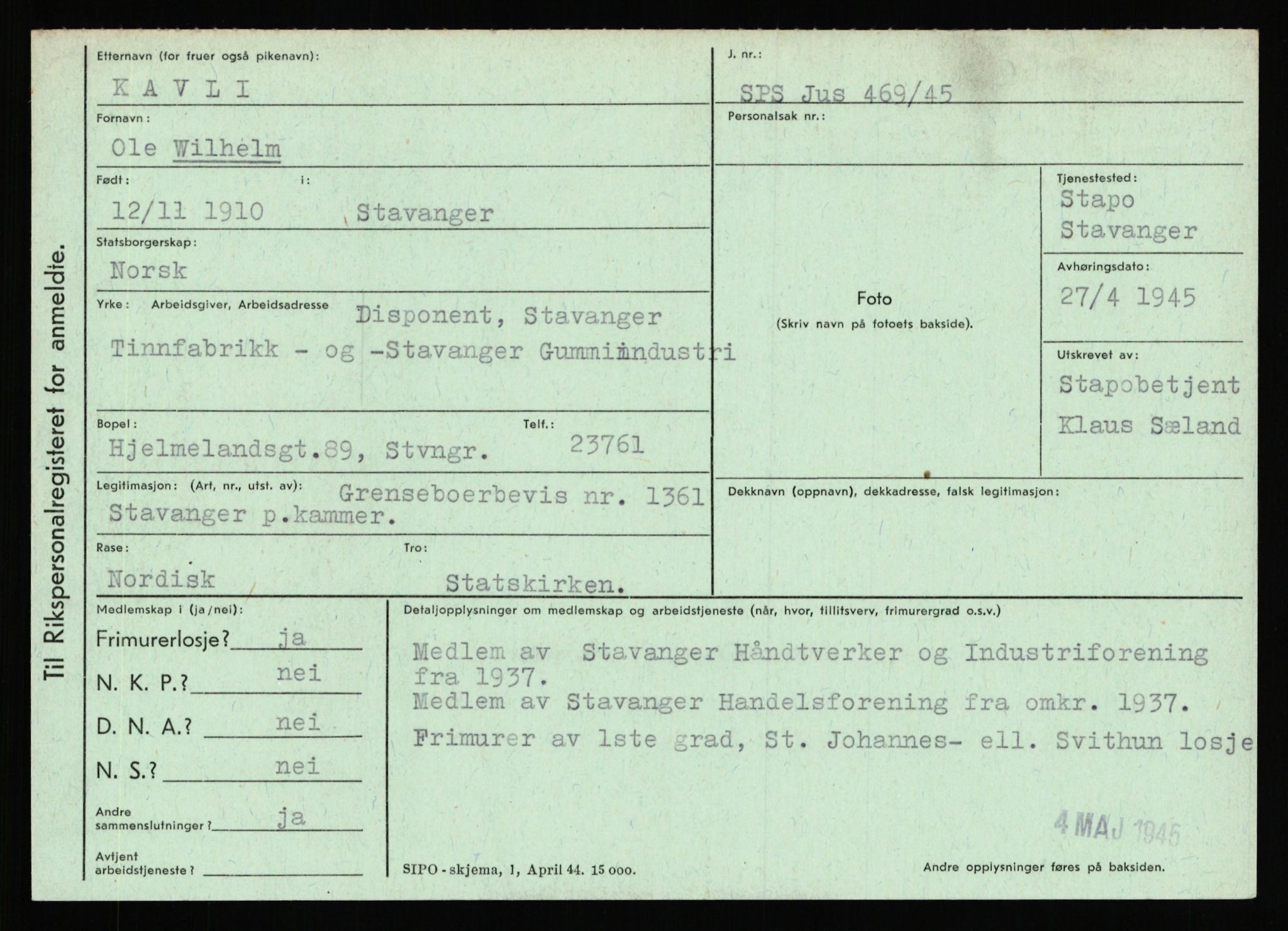 Statspolitiet - Hovedkontoret / Osloavdelingen, AV/RA-S-1329/C/Ca/L0008: Johan(nes)sen - Knoph, 1943-1945, p. 3930