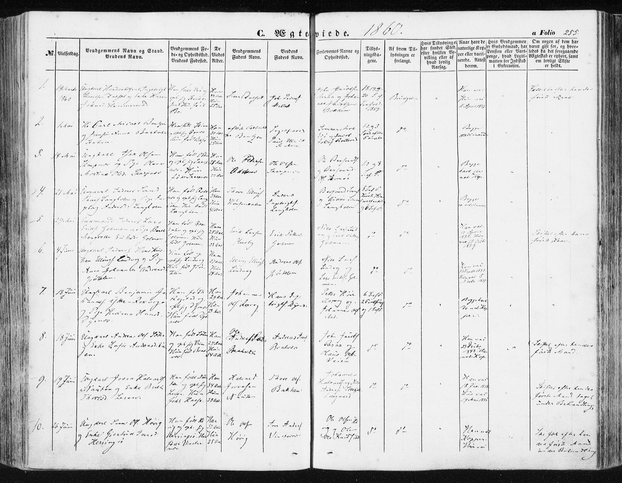 Ministerialprotokoller, klokkerbøker og fødselsregistre - Møre og Romsdal, SAT/A-1454/581/L0937: Parish register (official) no. 581A05, 1853-1872, p. 255