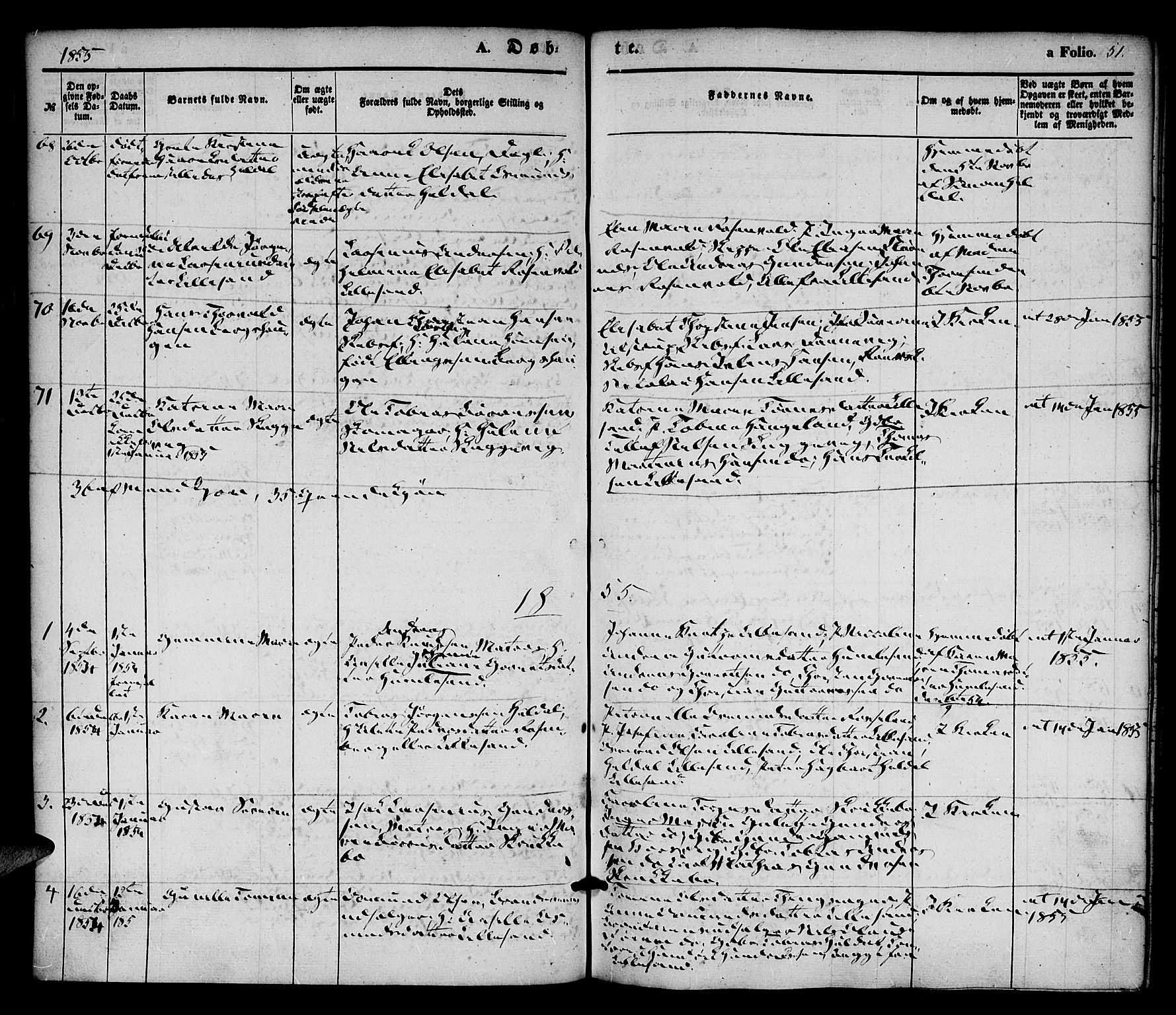 Vestre Moland sokneprestkontor, SAK/1111-0046/F/Fa/Fab/L0006: Parish register (official) no. A 6, 1850-1858, p. 51