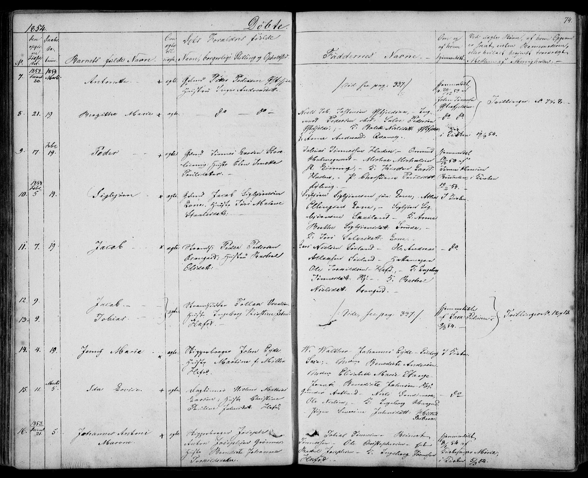 Flekkefjord sokneprestkontor, AV/SAK-1111-0012/F/Fb/Fbc/L0005: Parish register (copy) no. B 5, 1846-1866, p. 74