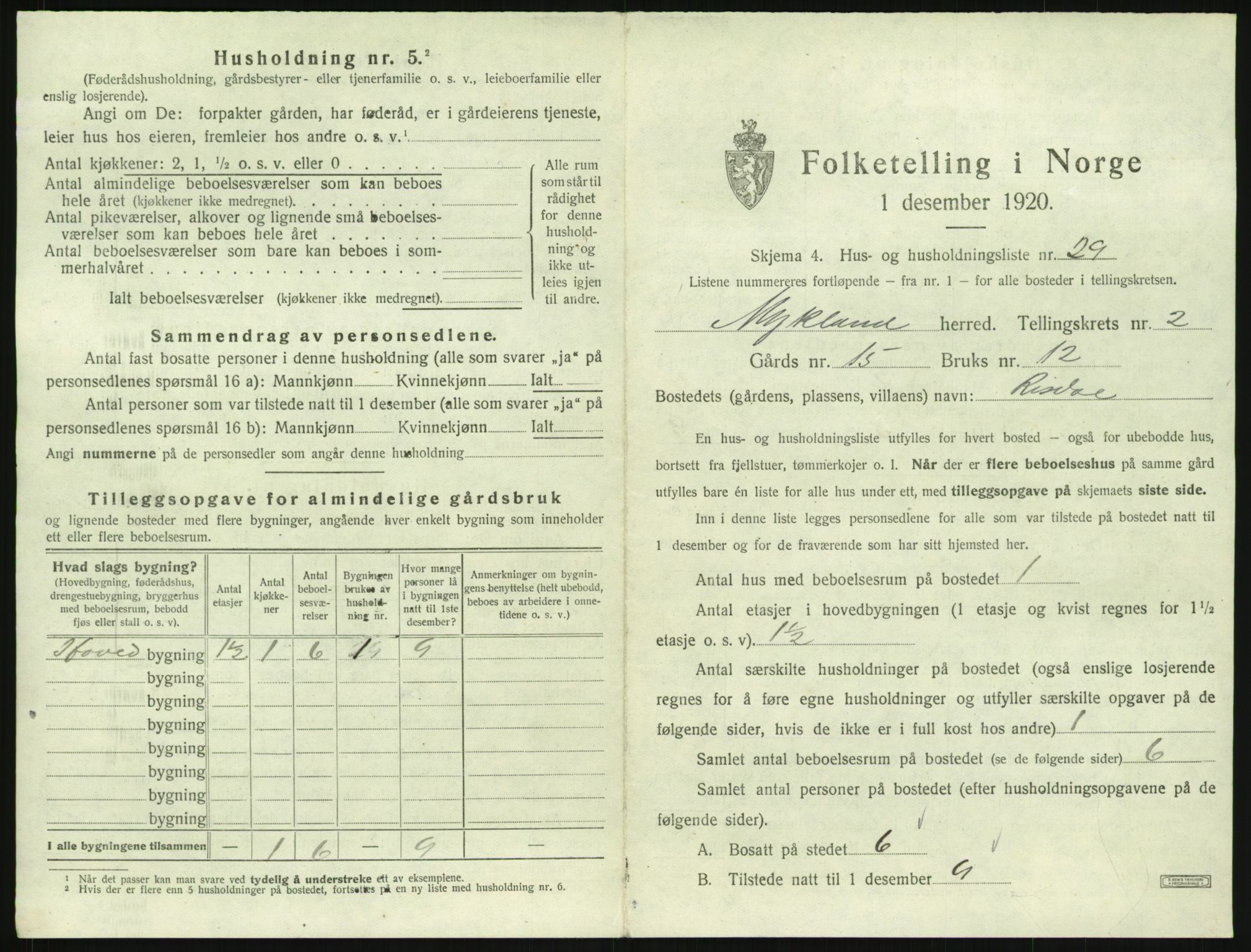 SAK, 1920 census for Mykland, 1920, p. 150
