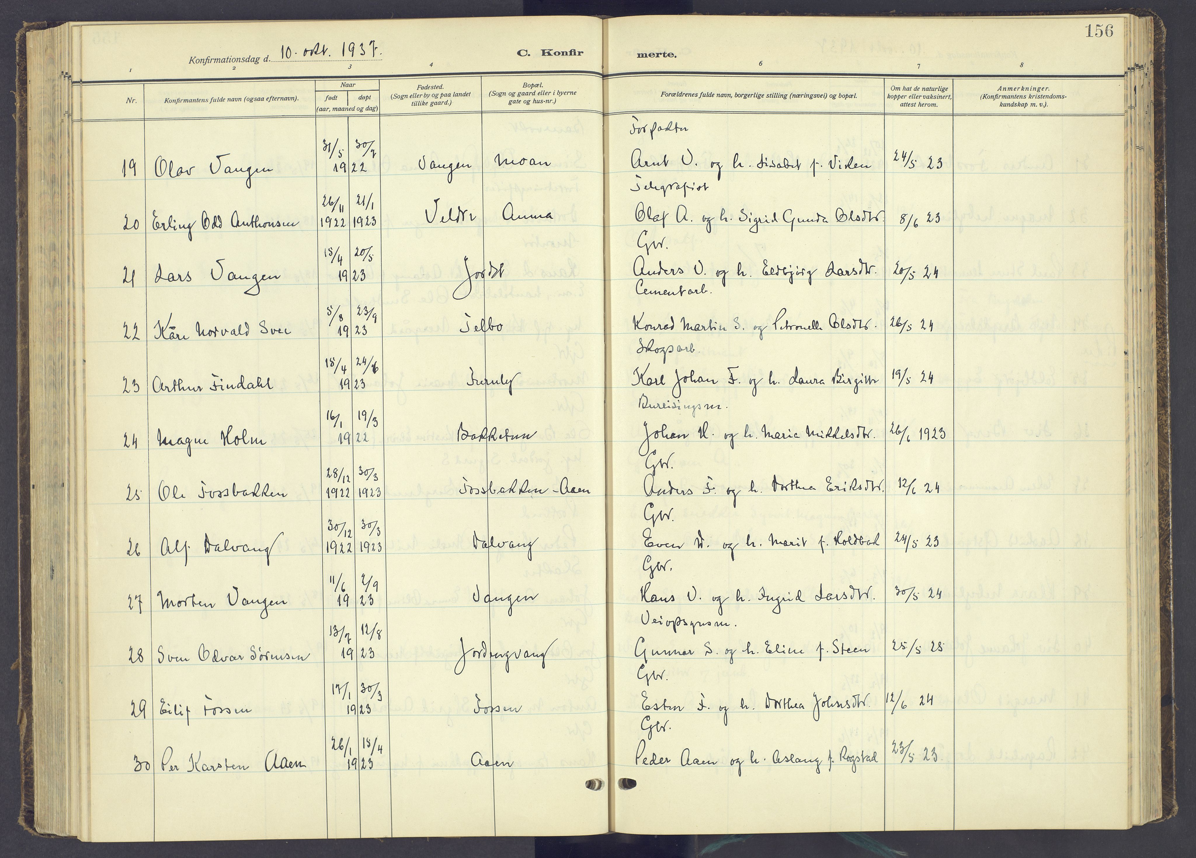 Tynset prestekontor, AV/SAH-PREST-058/H/Ha/Haa/L0027: Parish register (official) no. 27, 1930-1944, p. 156