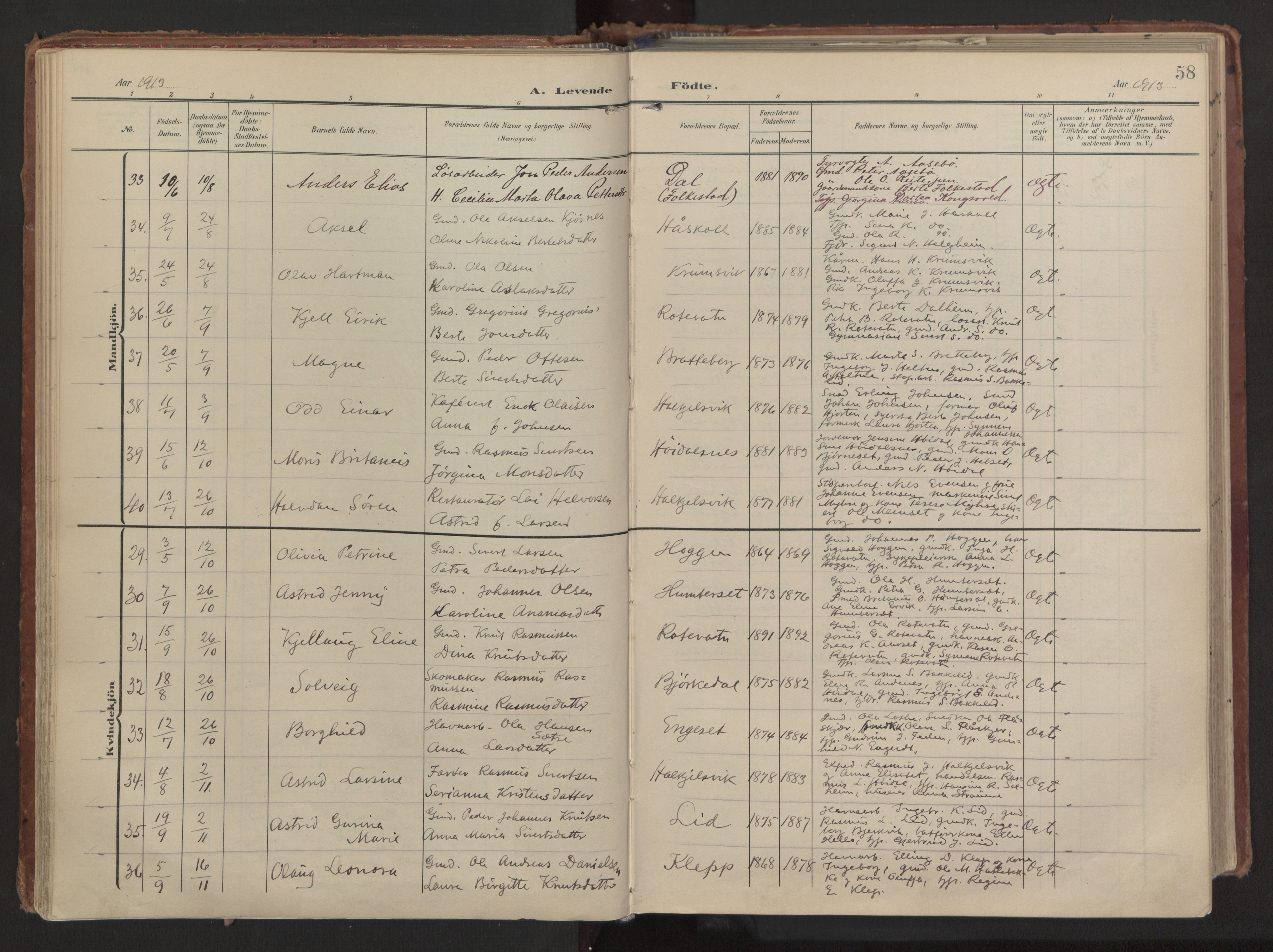 Ministerialprotokoller, klokkerbøker og fødselsregistre - Møre og Romsdal, SAT/A-1454/511/L0144: Parish register (official) no. 511A11, 1906-1923, p. 58