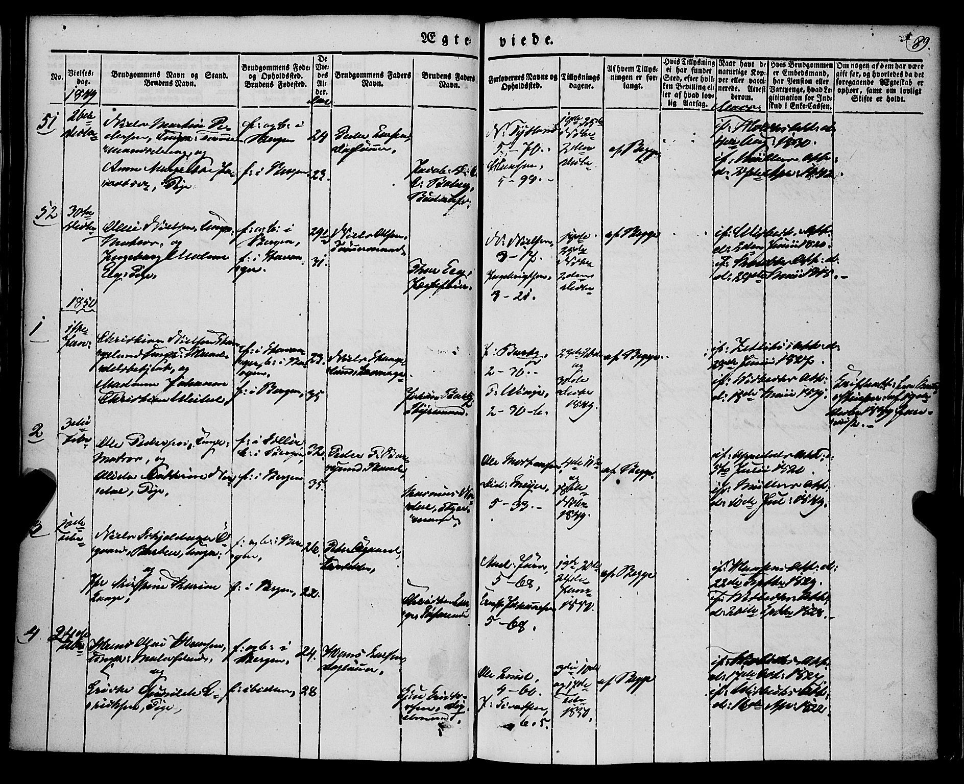 Nykirken Sokneprestembete, AV/SAB-A-77101/H/Haa/L0031: Parish register (official) no. D 1, 1834-1861, p. 89