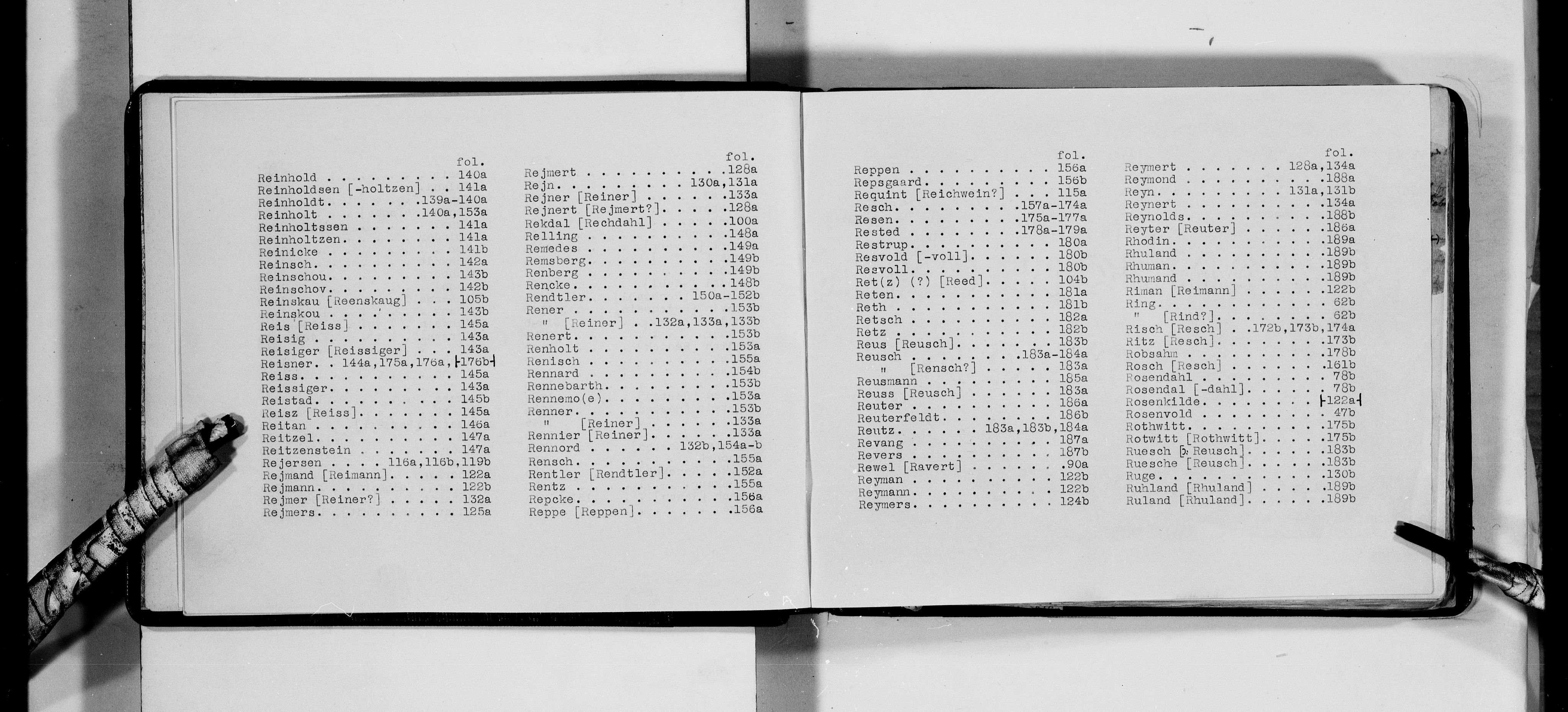 Lassens samlinger, AV/RA-PA-0051/F/Fa/L0034: Personalhistoriske og genealogiske opptegnelser: Raabe - Rhumand, 1500-1907