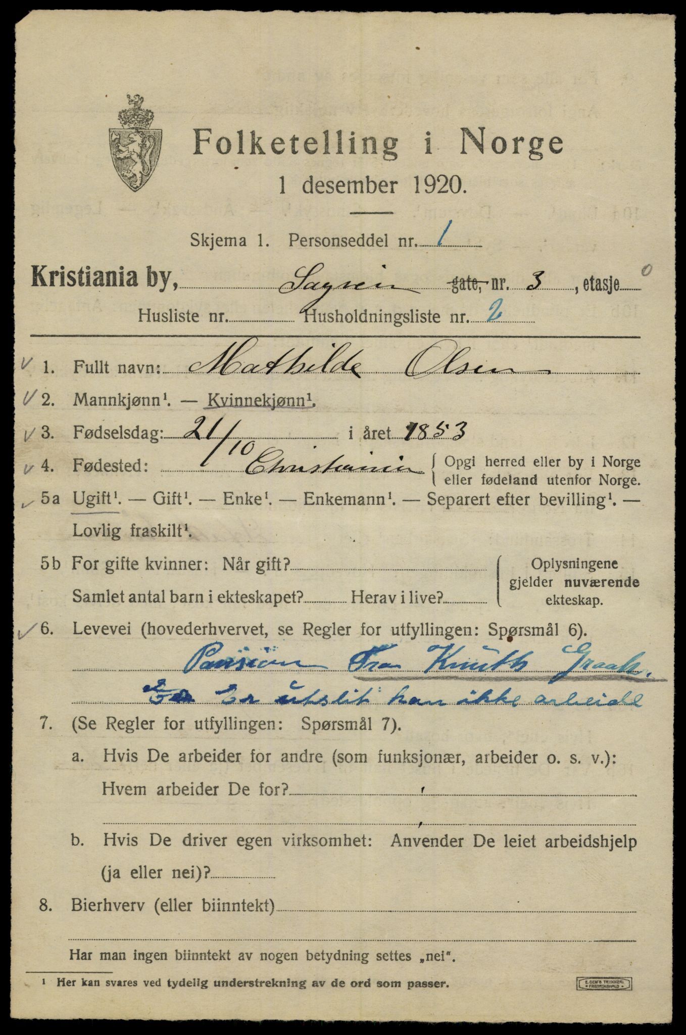 SAO, 1920 census for Kristiania, 1920, p. 476893