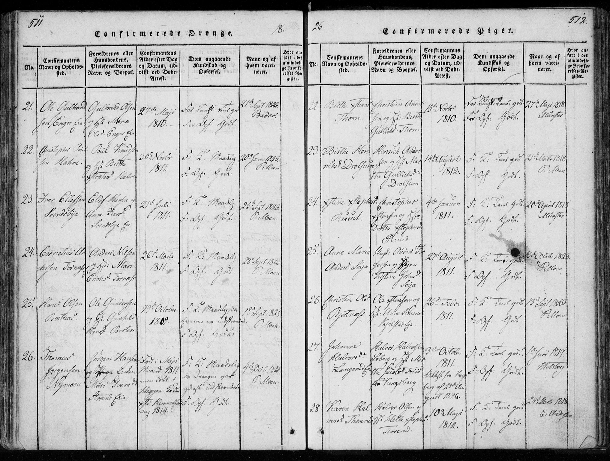 Modum kirkebøker, AV/SAKO-A-234/F/Fa/L0005: Parish register (official) no. 5, 1824-1841, p. 511-512