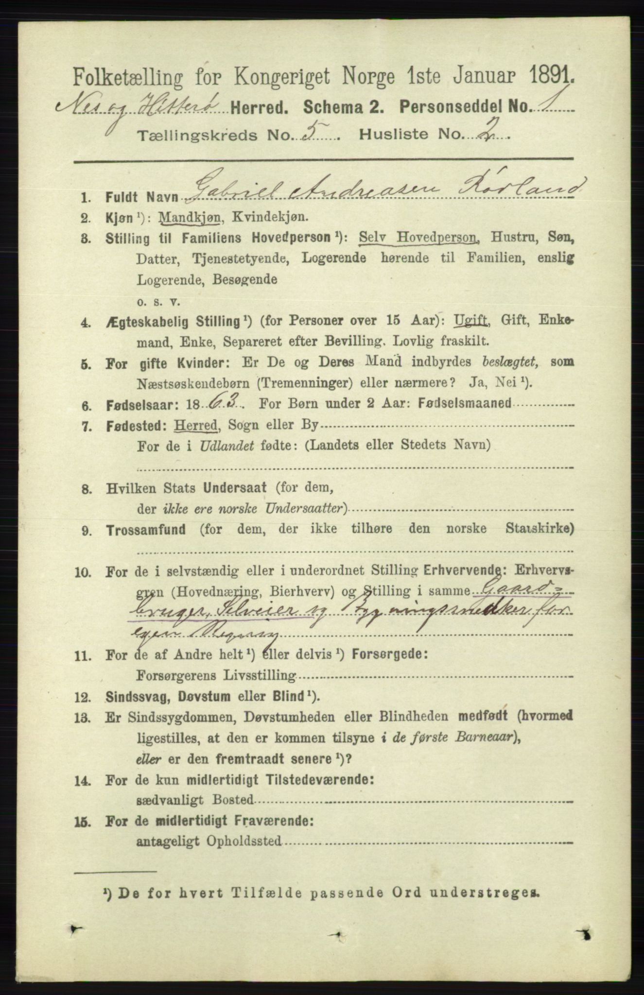 RA, 1891 census for 1043 Hidra og Nes, 1891, p. 1856